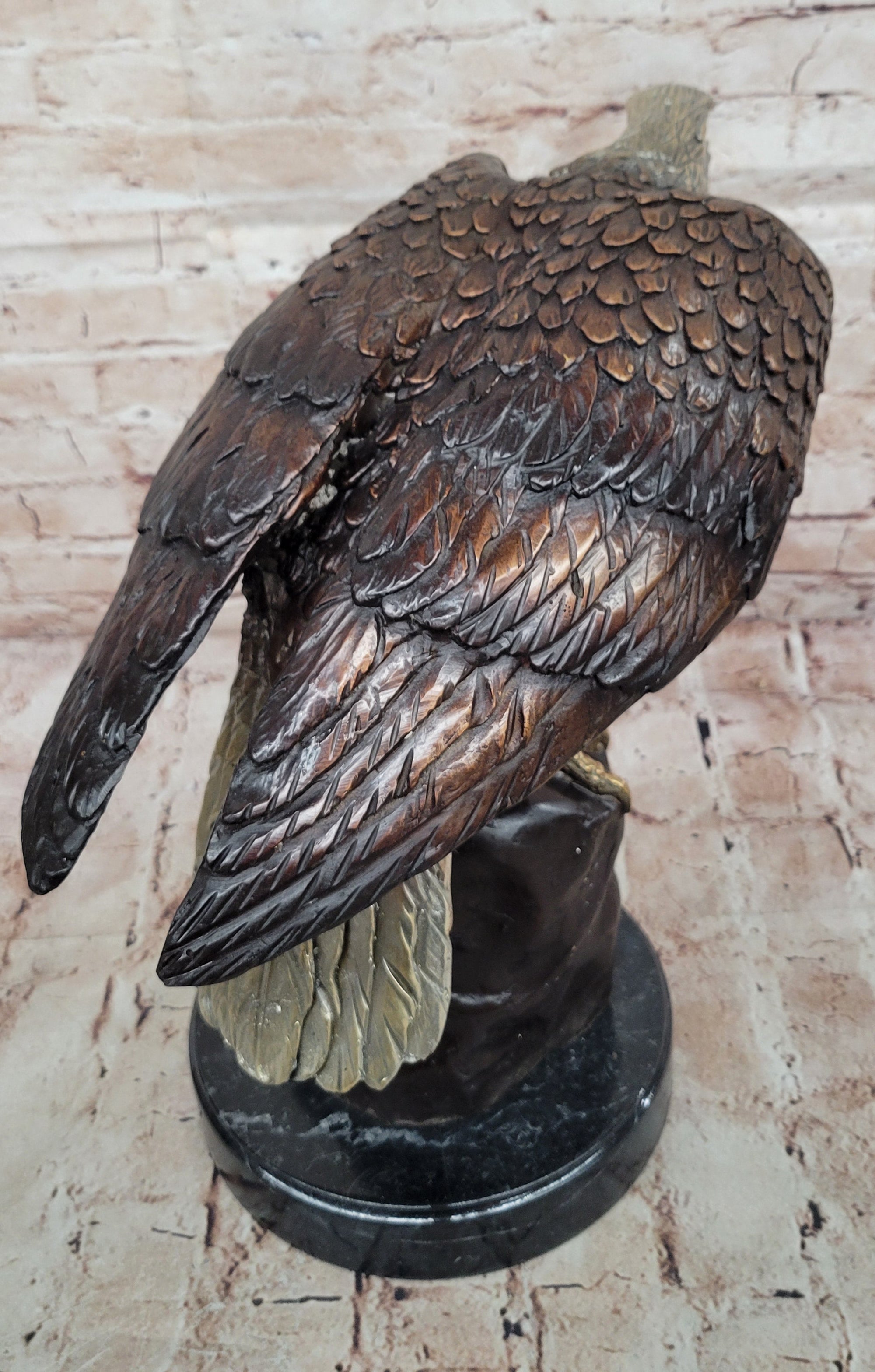 Detailed Bronze Bald Eagle Sculpture; Moigniez Signature Bird Piece