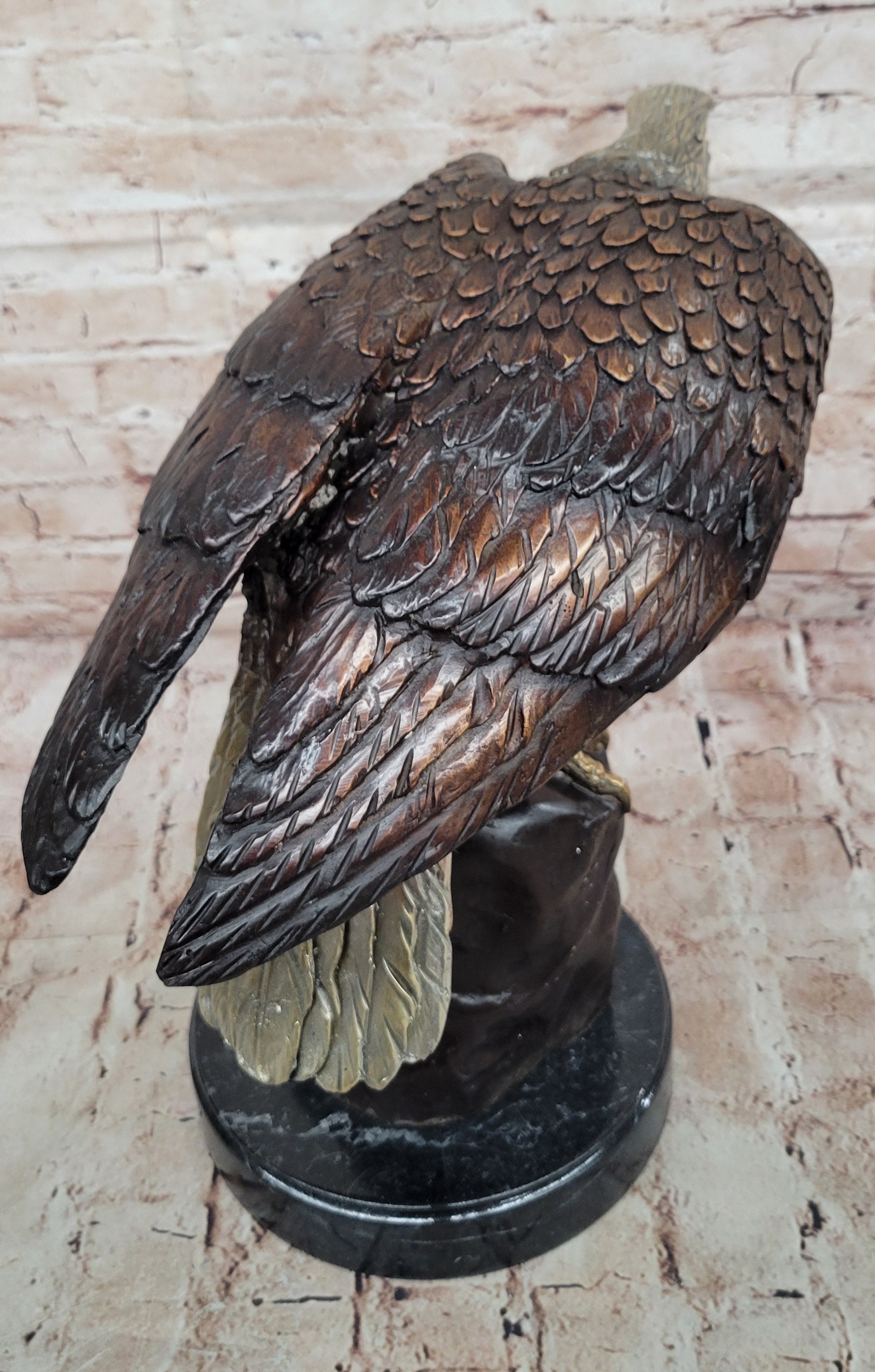 Detailed Bronze Bald Eagle Sculpture; Moigniez Signature Bird Piece