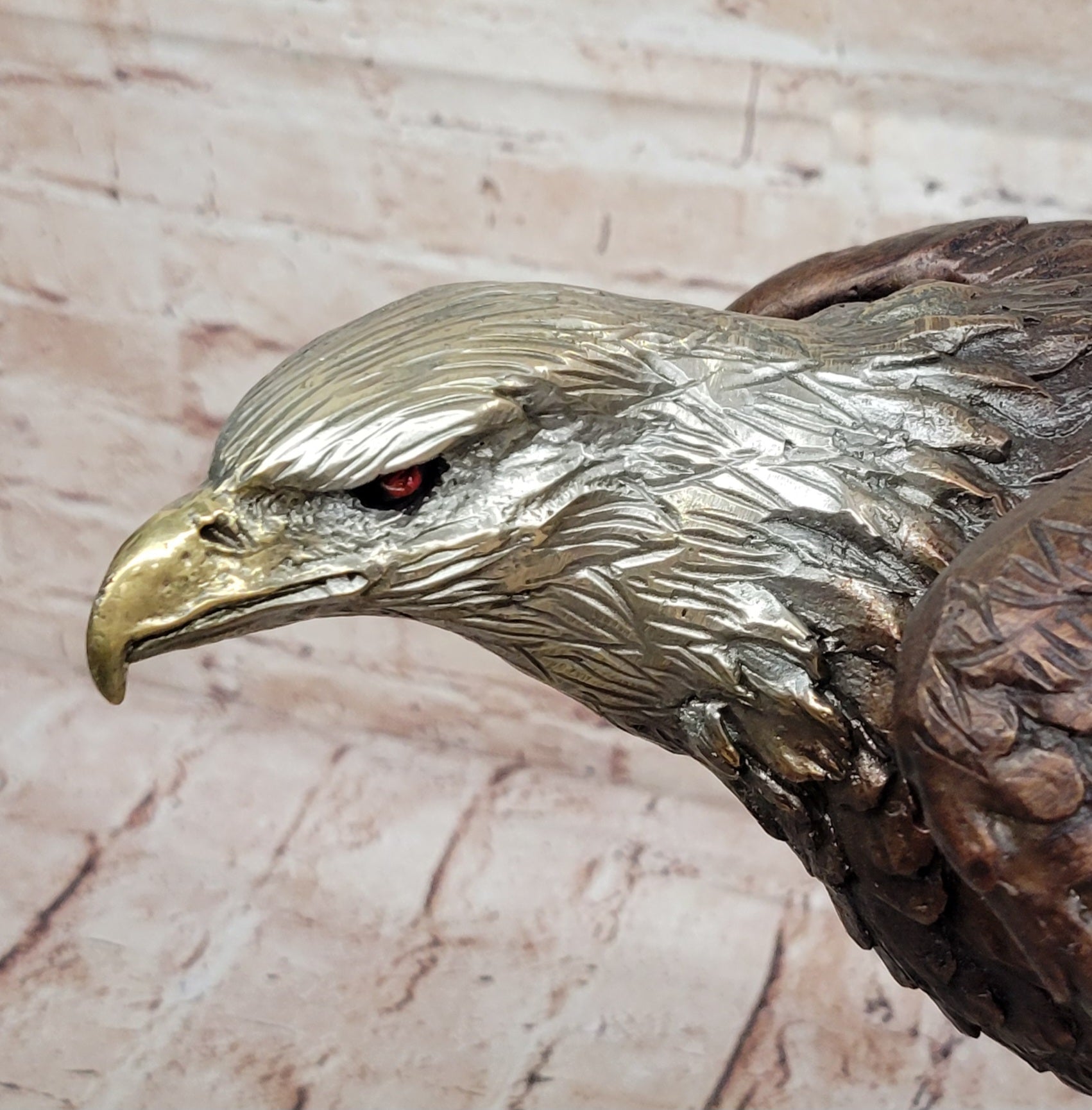 Detailed Bronze Bald Eagle Sculpture; Moigniez Signature Bird Piece