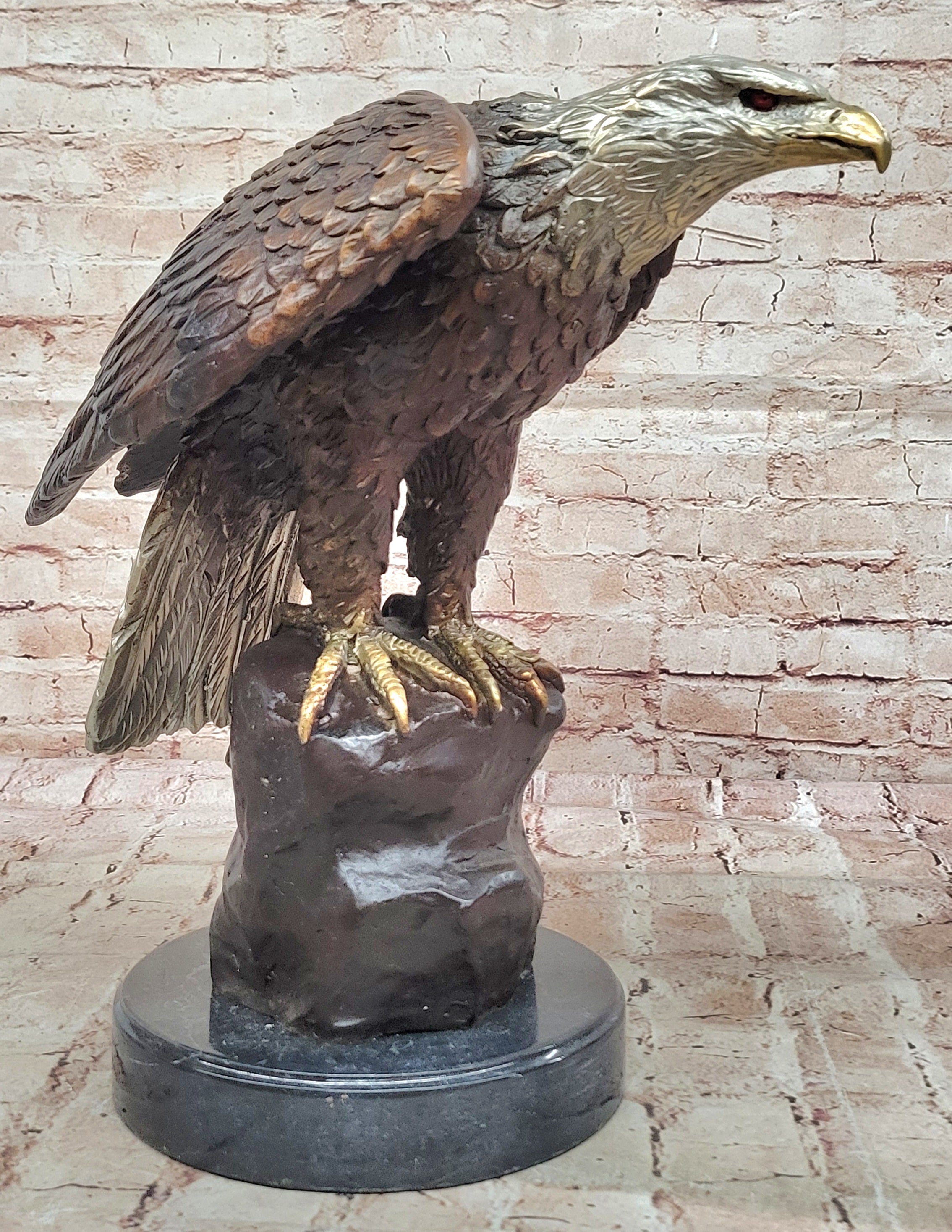 Detailed Bronze Bald Eagle Sculpture; Moigniez Signature Bird Piece
