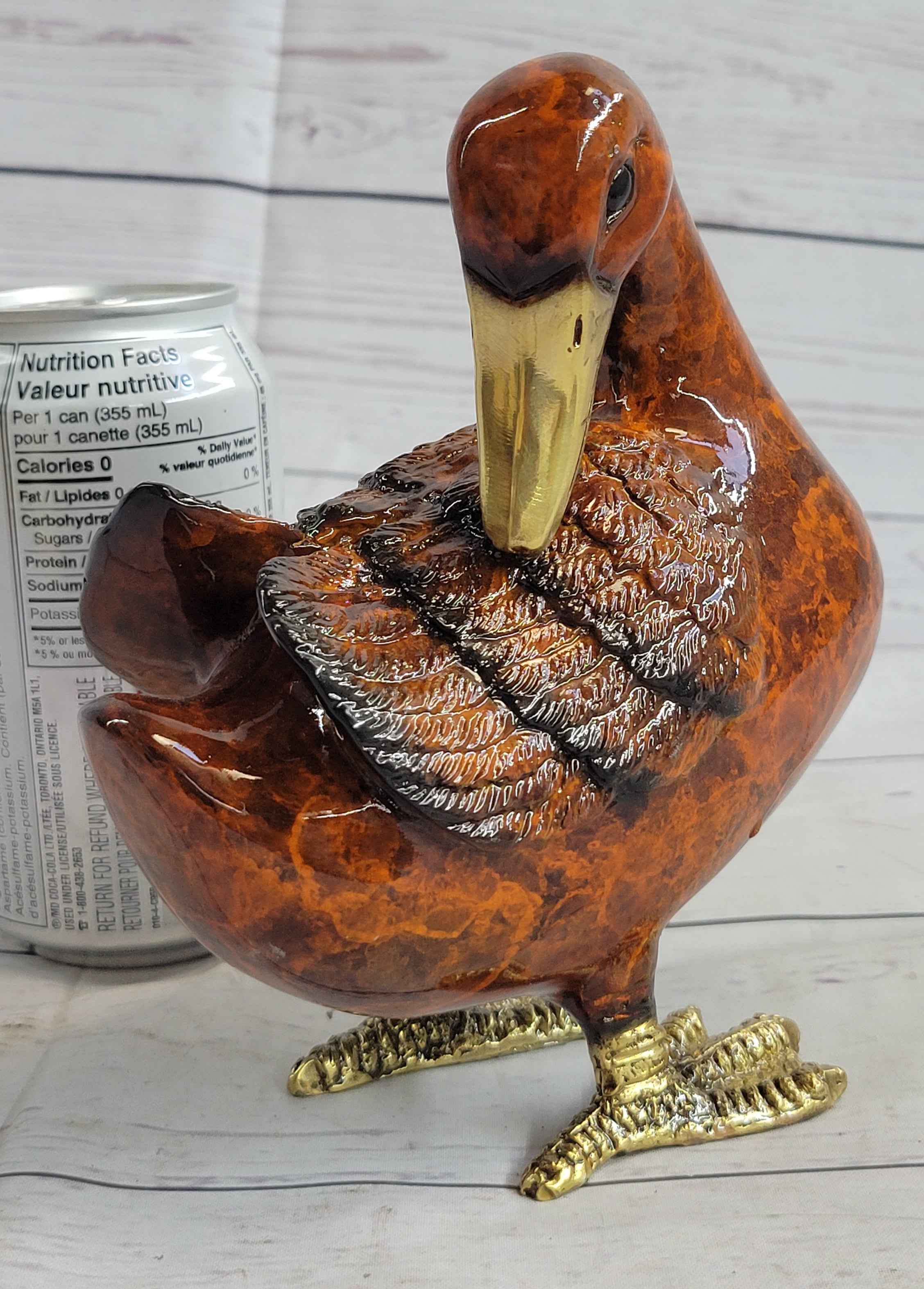 Real Bronze Metal Duck Painted Bird Cast Sculpture Statue Figurine 7" x 6"