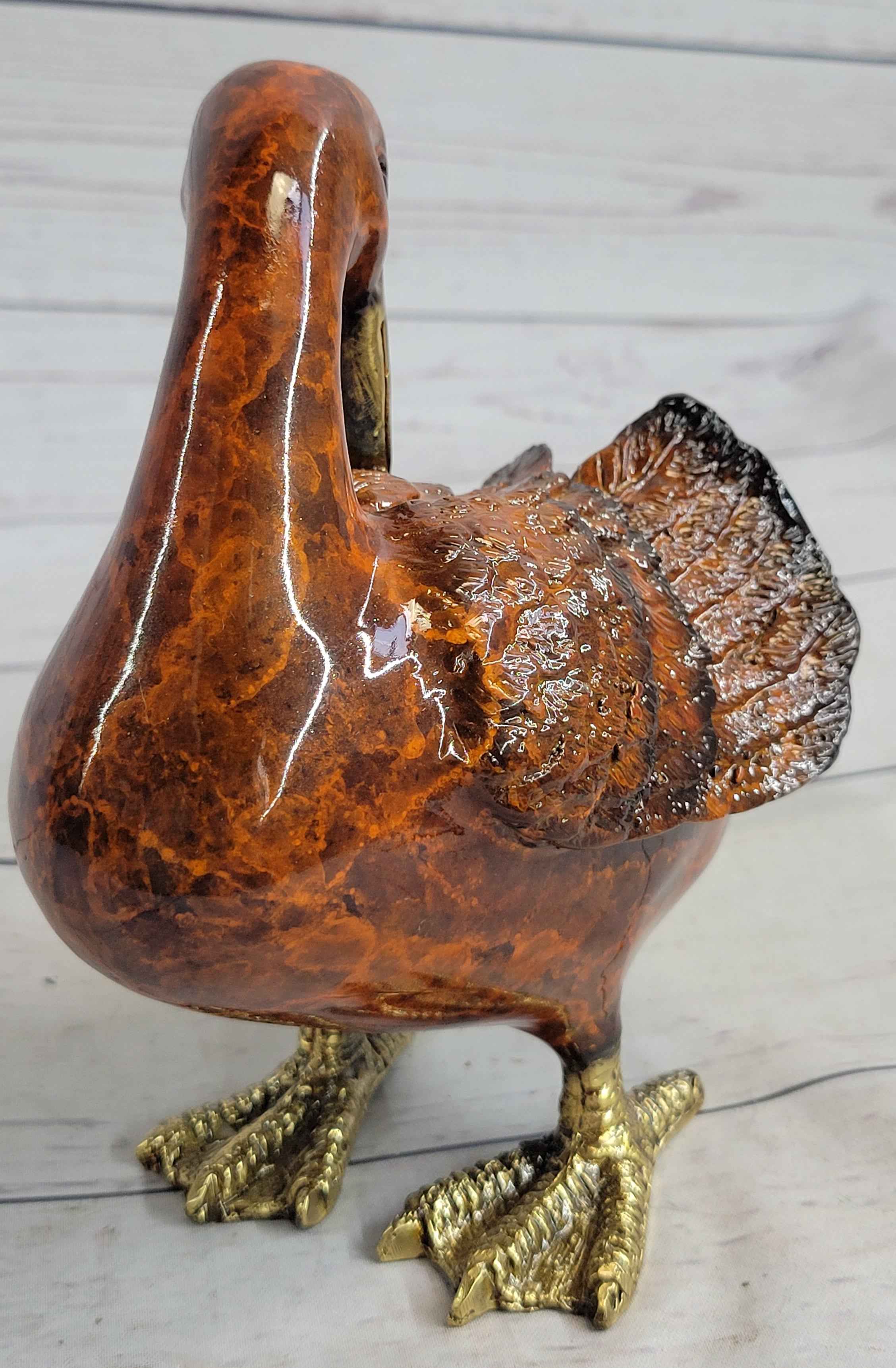 Real Bronze Metal Duck Painted Bird Cast Sculpture Statue Figurine 7" x 6"