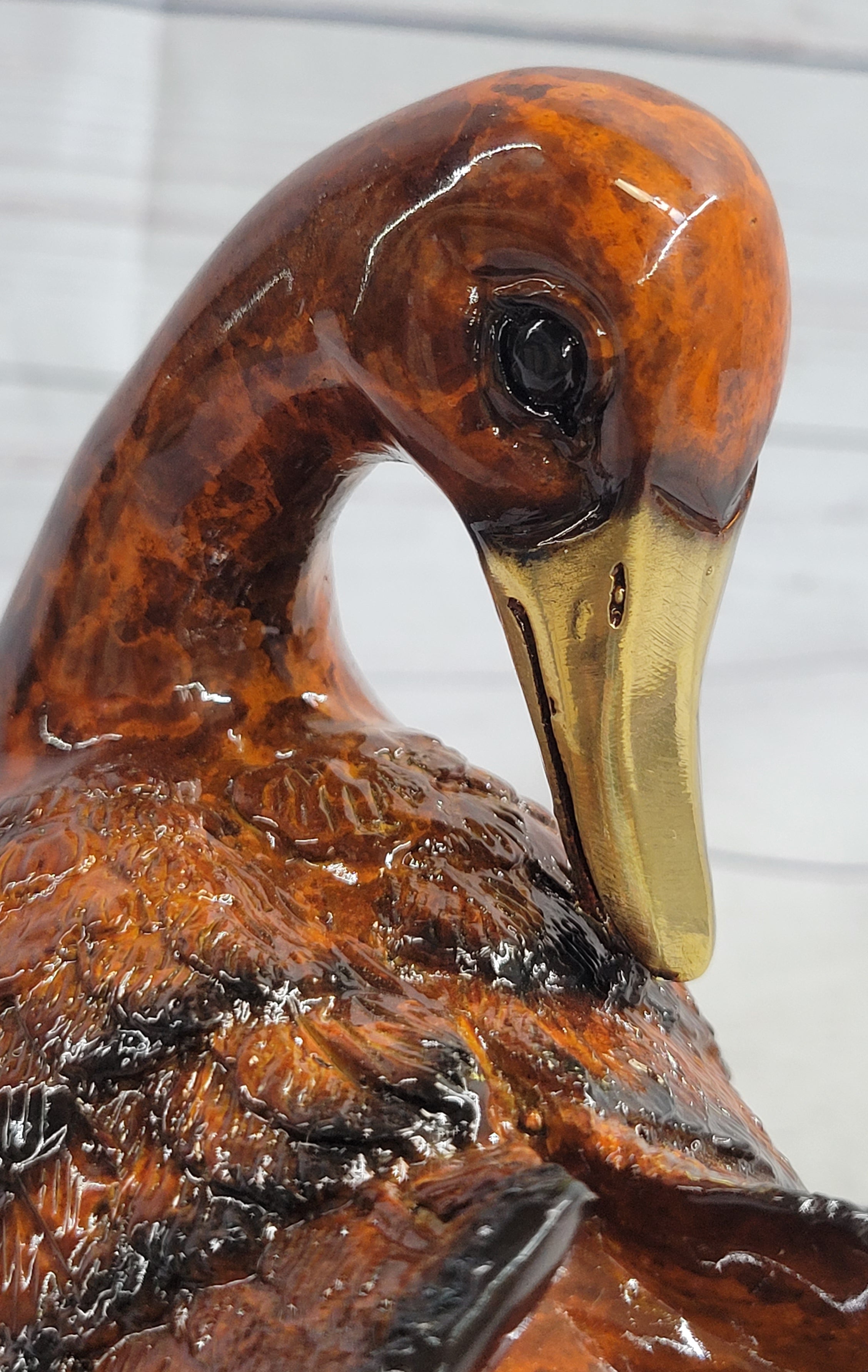 Real Bronze Metal Duck Painted Bird Cast Sculpture Statue Figurine 7" x 6"