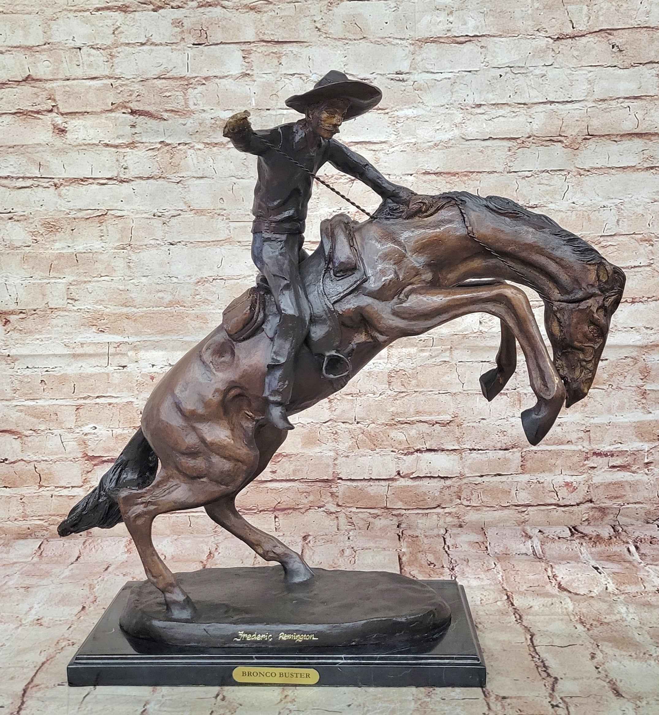 Bronco Buster Frederic Remington Bronze Statue Cowboy Horse Western 24" x 26"