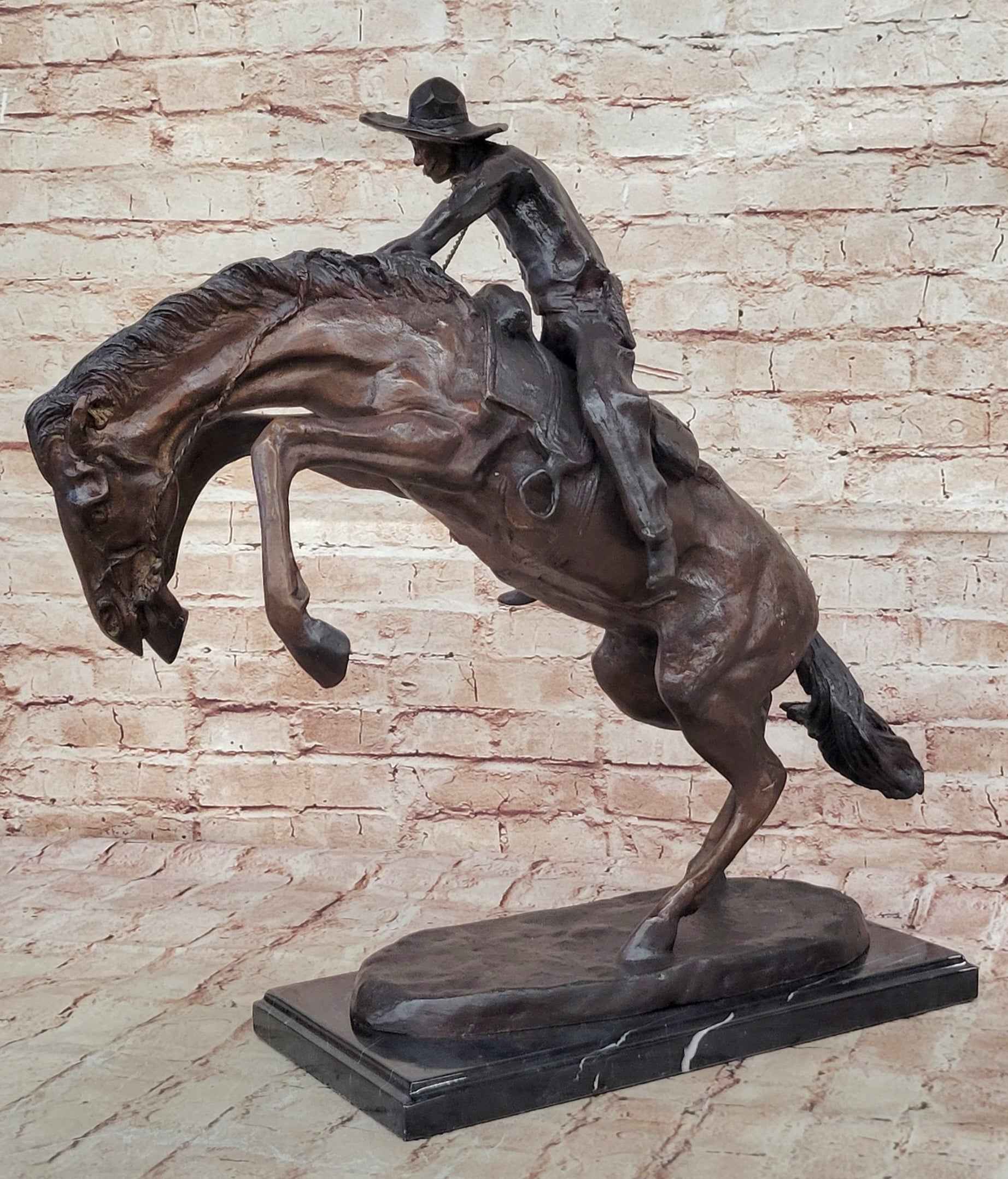 Bronco Buster Frederic Remington Bronze Statue Cowboy Horse Western 24" x 26"