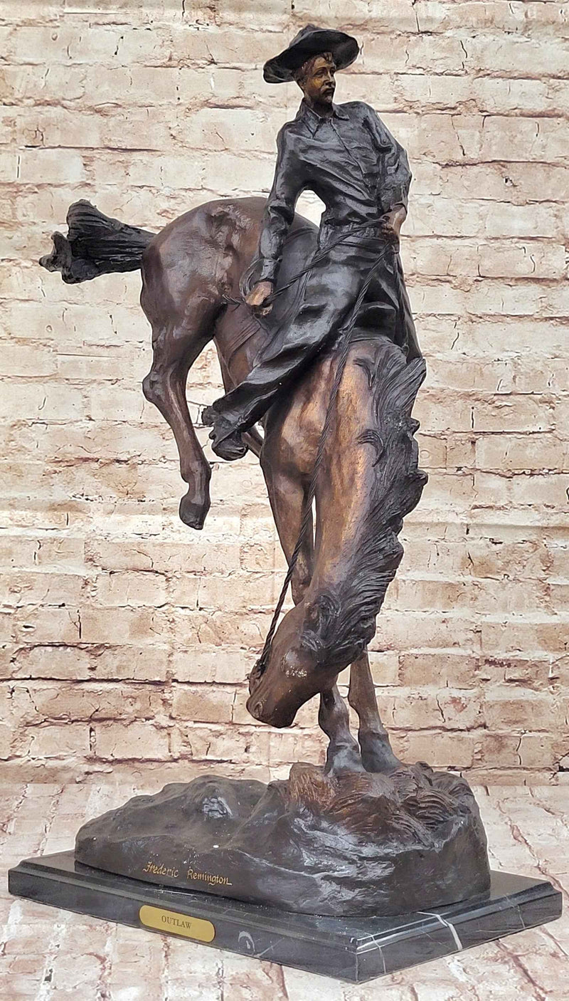 OUTLAW by Frederic Remington Western Cowboy Horseback Bronze Statue Sculpture 27" x 24"