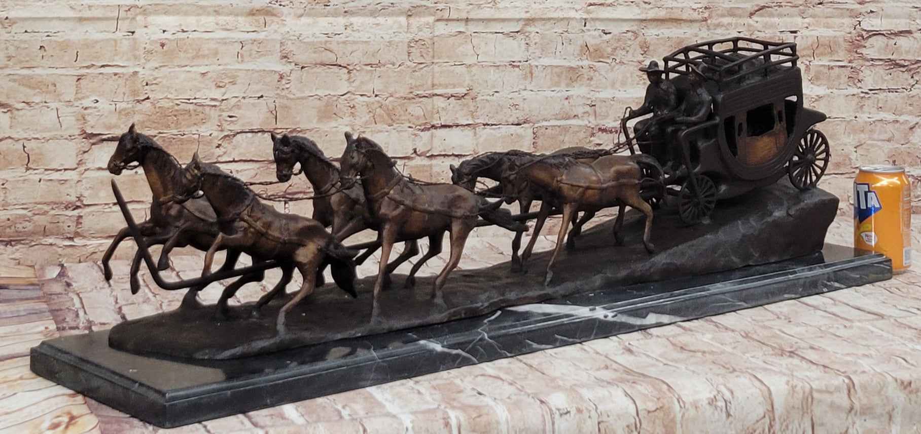 Stagecoach Bronze Metal Sculpture of Horses Pulling Carriage after Frederic Remington