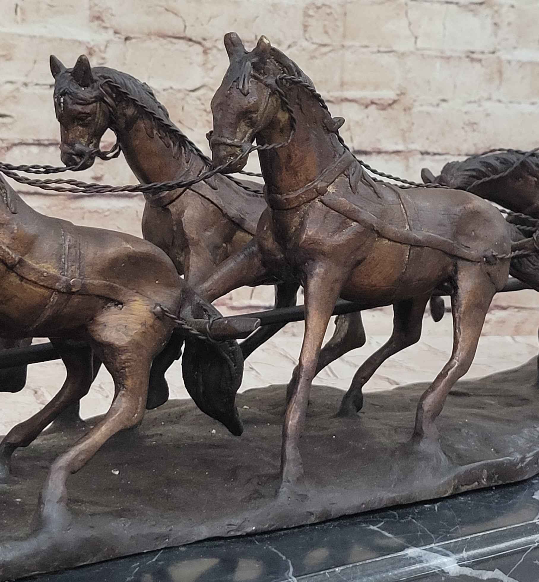Stagecoach Bronze Metal Sculpture of Horses Pulling Carriage after Frederic Remington