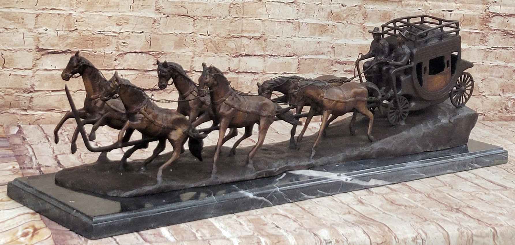 Stagecoach Bronze Metal Sculpture of Horses Pulling Carriage after Frederic Remington