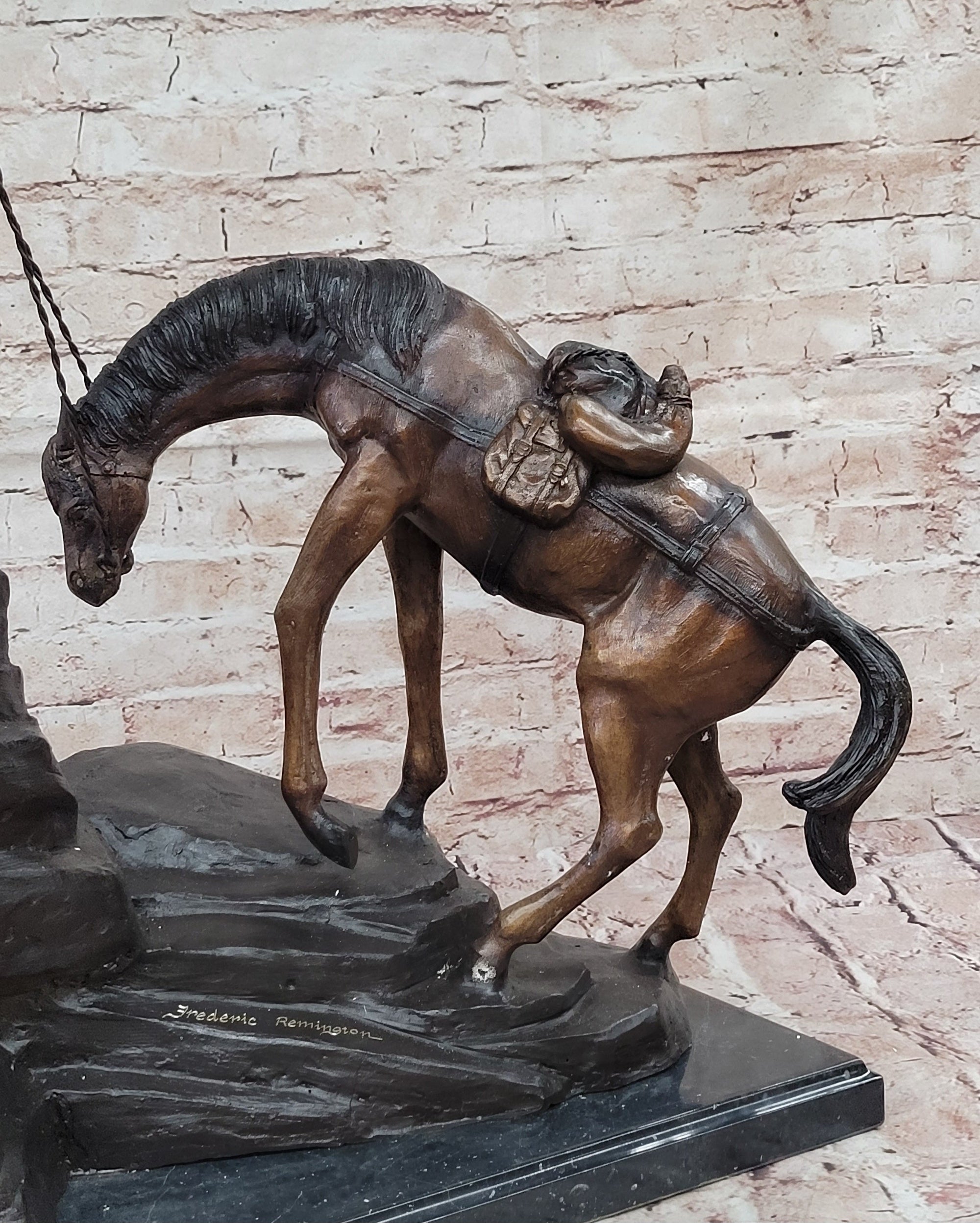 Frederic Remington Cowboy & Two Horses Western Bronze Statue Sculpture 26" x 28"