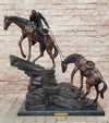 Frederic Remington Cowboy & Two Horses Western Bronze Statue Sculpture 26" x 28"