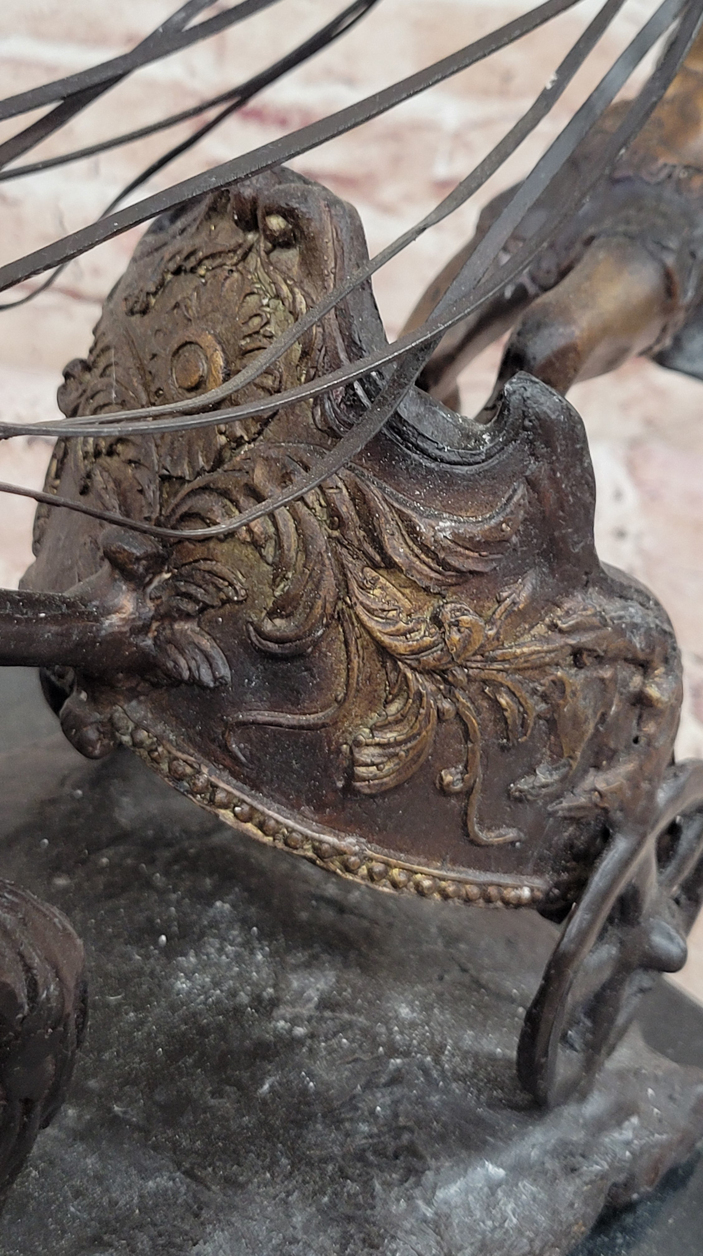 Bronze Roman Gladiator Warrior Chariot Sculpture with Rearing Horses
