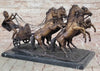 Bronze Roman Gladiator Warrior Chariot Sculpture with Rearing Horses