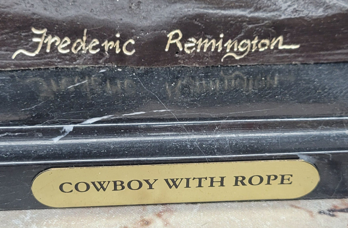 Cowboy with Rope on Horseback Country Western Bronze Sculpture Statue Frederic Remington