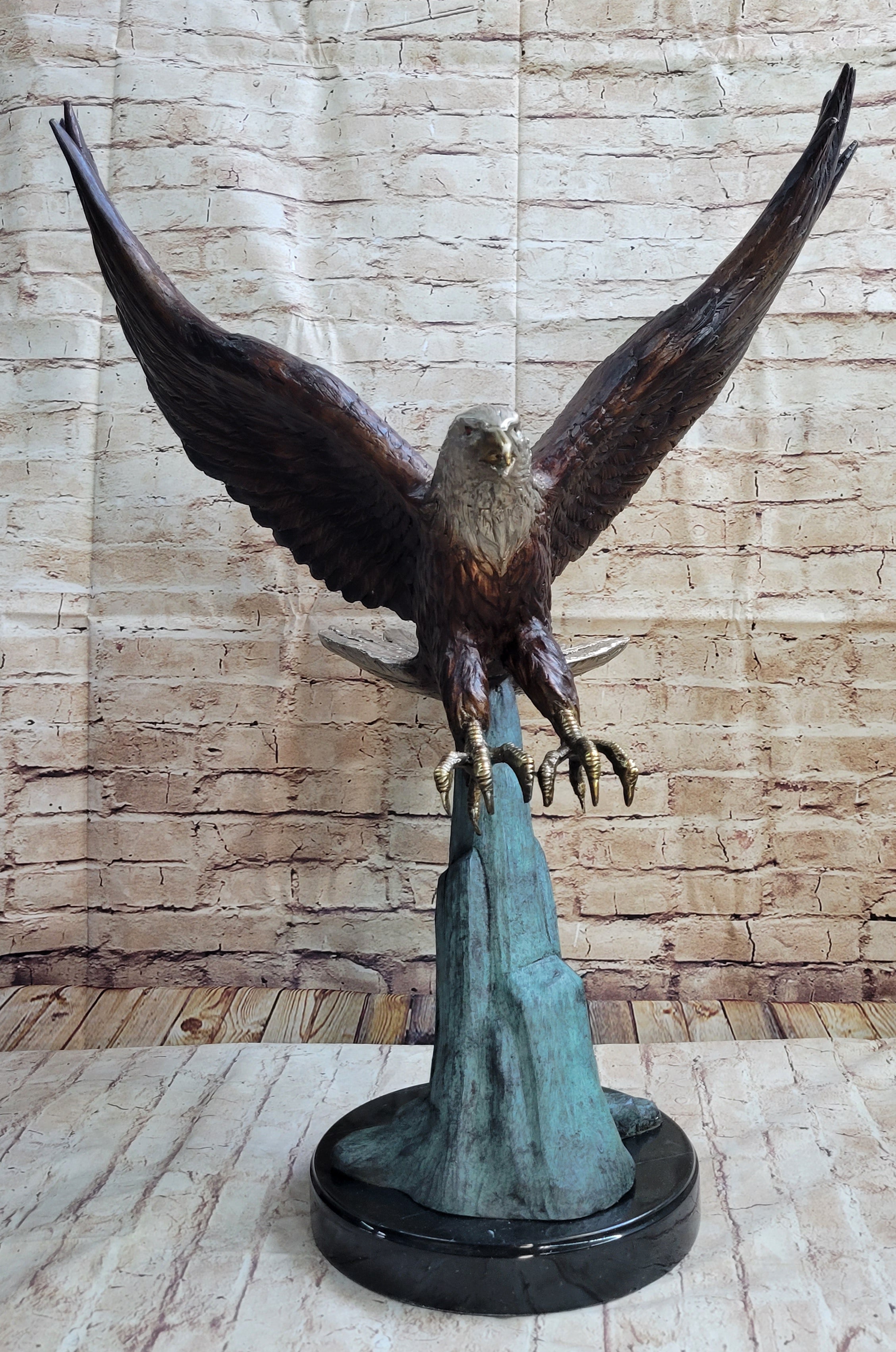 Swooping American Bald Eagle Real Bronze Sculpture Indoor Outdoor Statue 30" x 21"