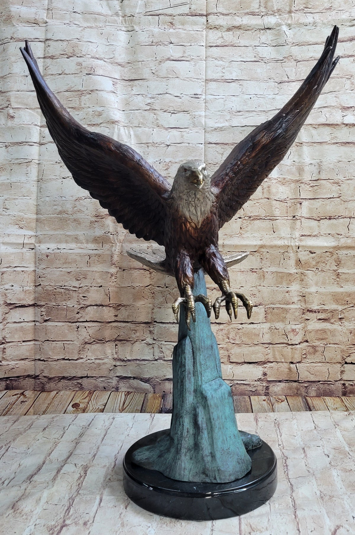 Swooping American Bald Eagle Real Bronze Sculpture Indoor Outdoor Statue 30" x 21"