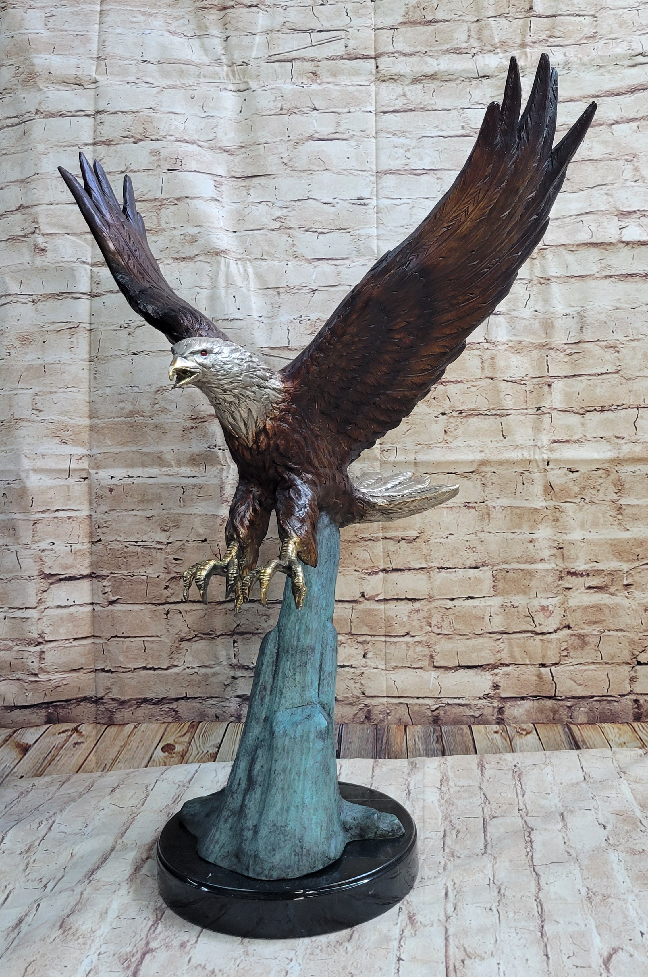 Swooping American Bald Eagle Real Bronze Sculpture Indoor Outdoor Statue 30" x 21"