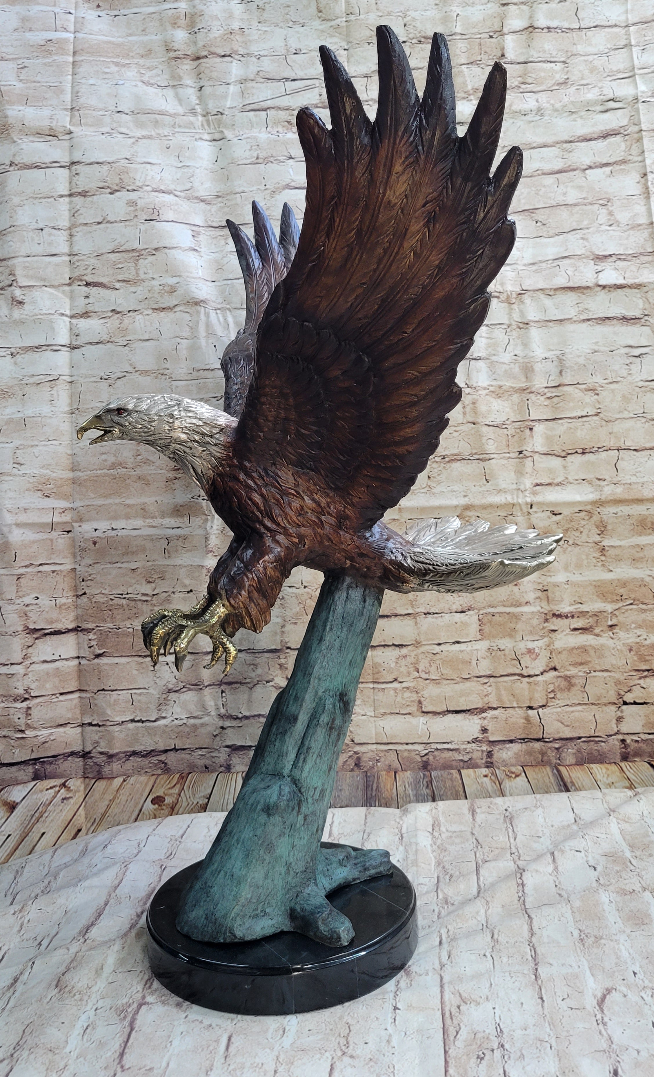 Swooping American Bald Eagle Real Bronze Sculpture Indoor Outdoor Statue 30" x 21"