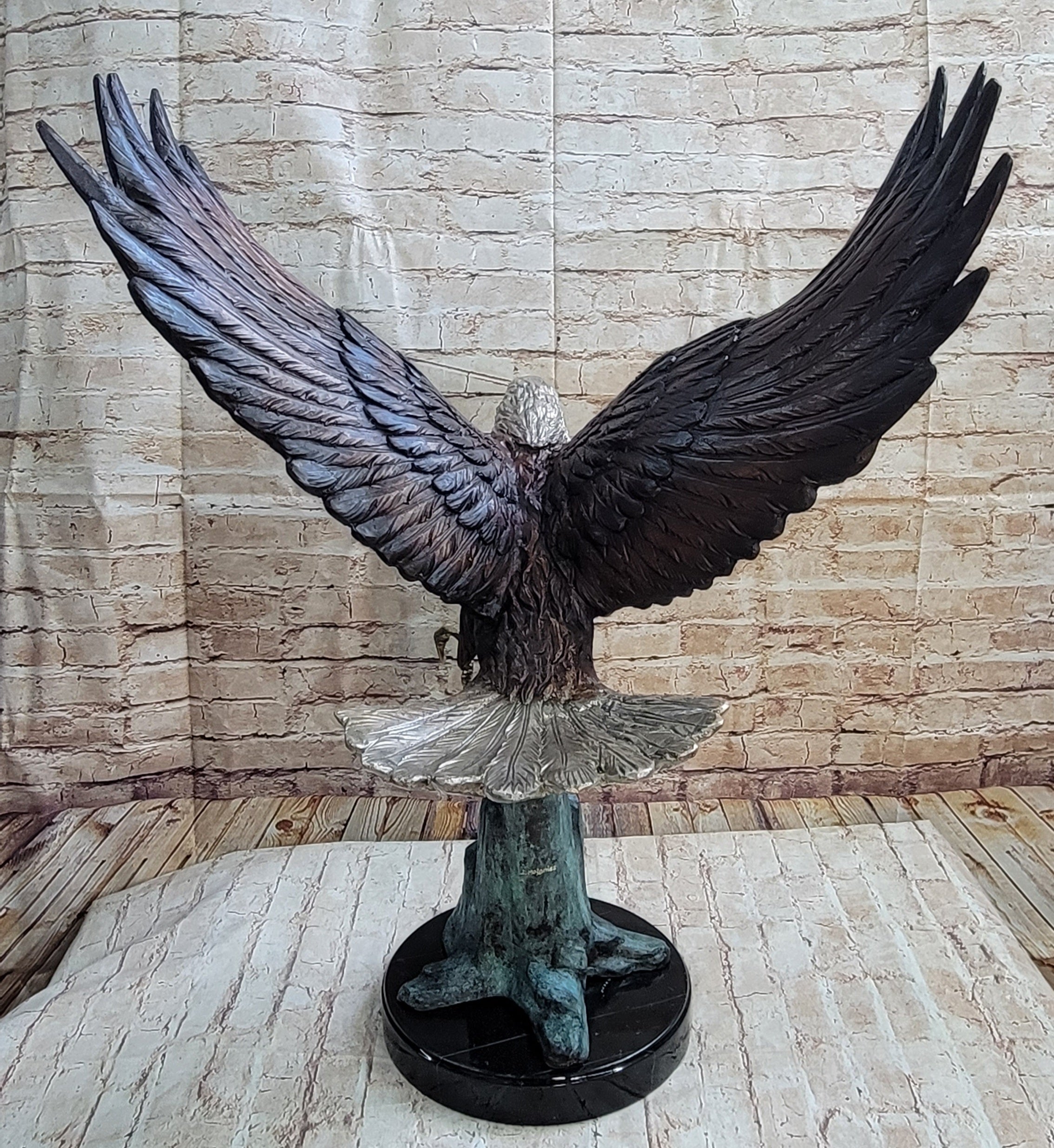 Swooping American Bald Eagle Real Bronze Sculpture Indoor Outdoor Statue 30" x 21"