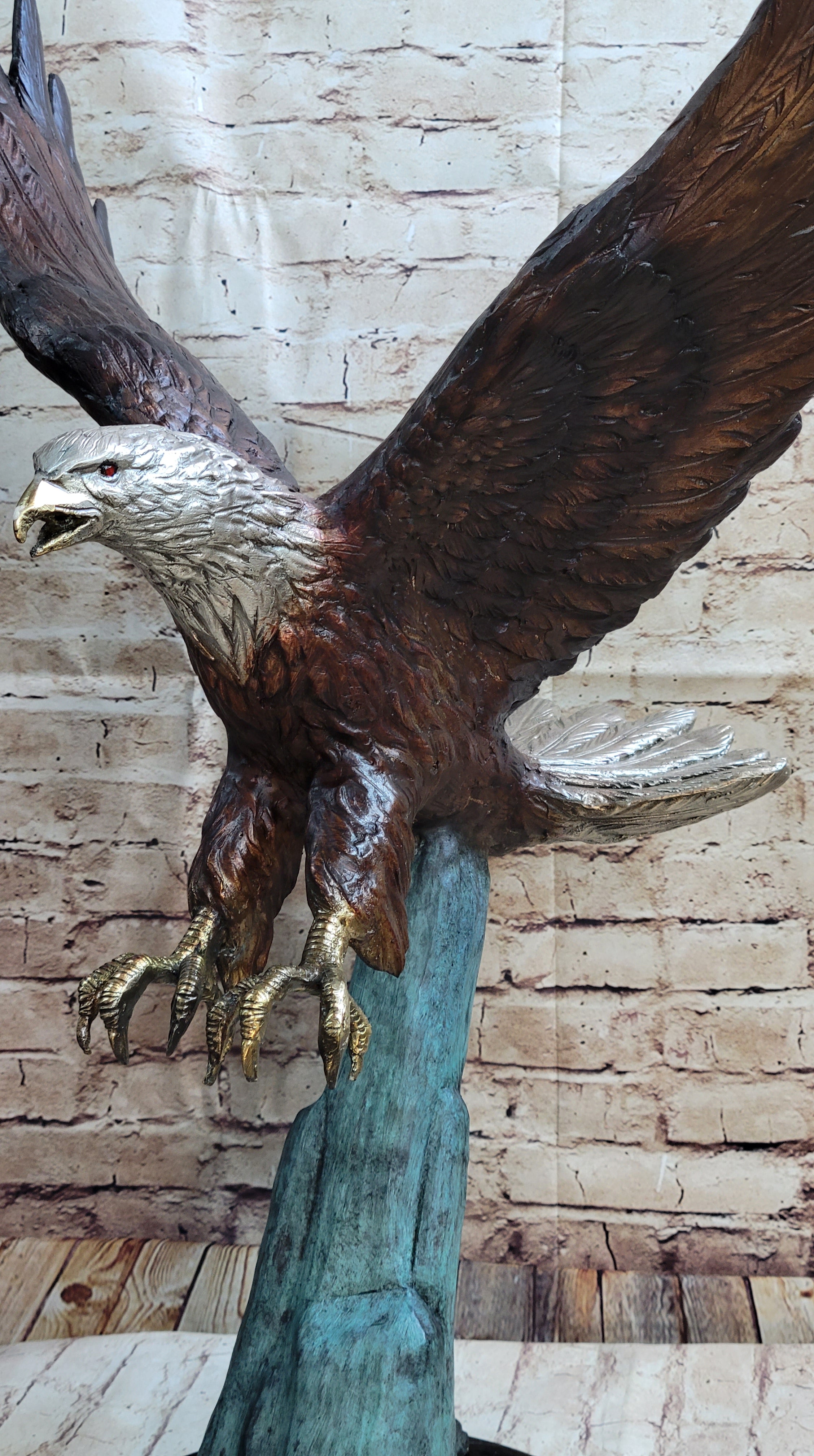 Swooping American Bald Eagle Real Bronze Sculpture Indoor Outdoor Statue 30" x 21"
