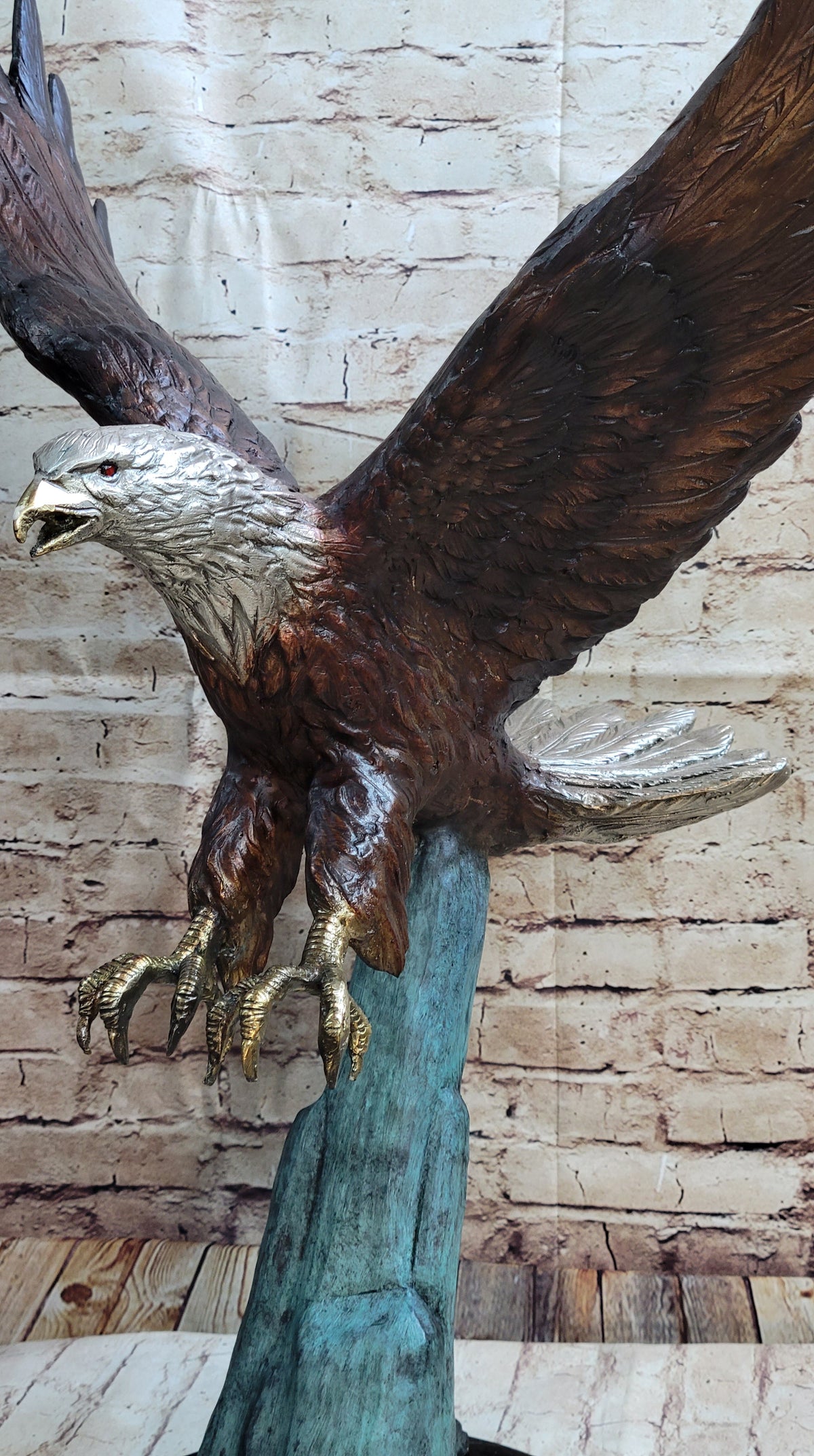 Swooping American Bald Eagle Real Bronze Sculpture Indoor Outdoor Statue 30" x 21"