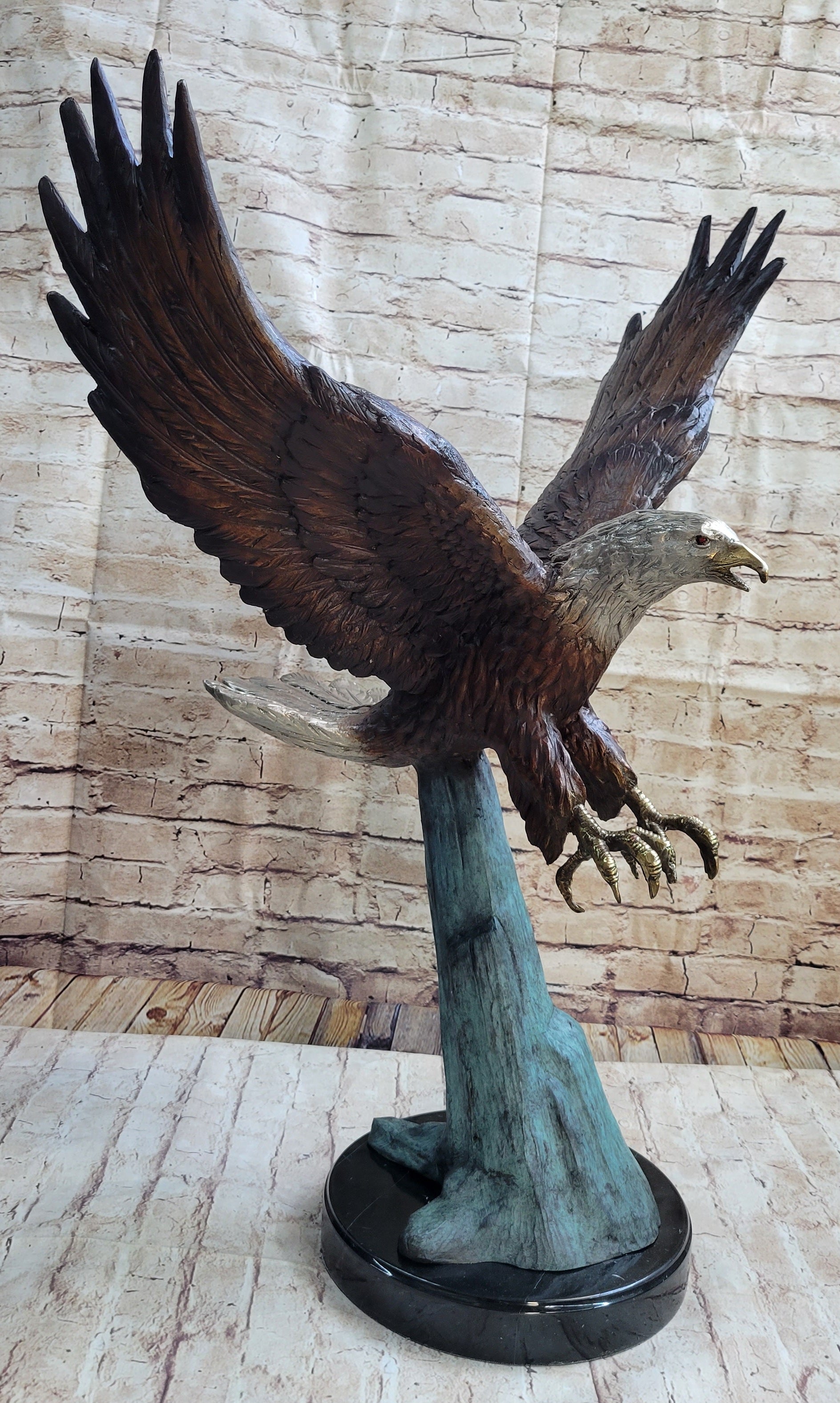 Swooping American Bald Eagle Real Bronze Sculpture Indoor Outdoor Statue 30" x 21"