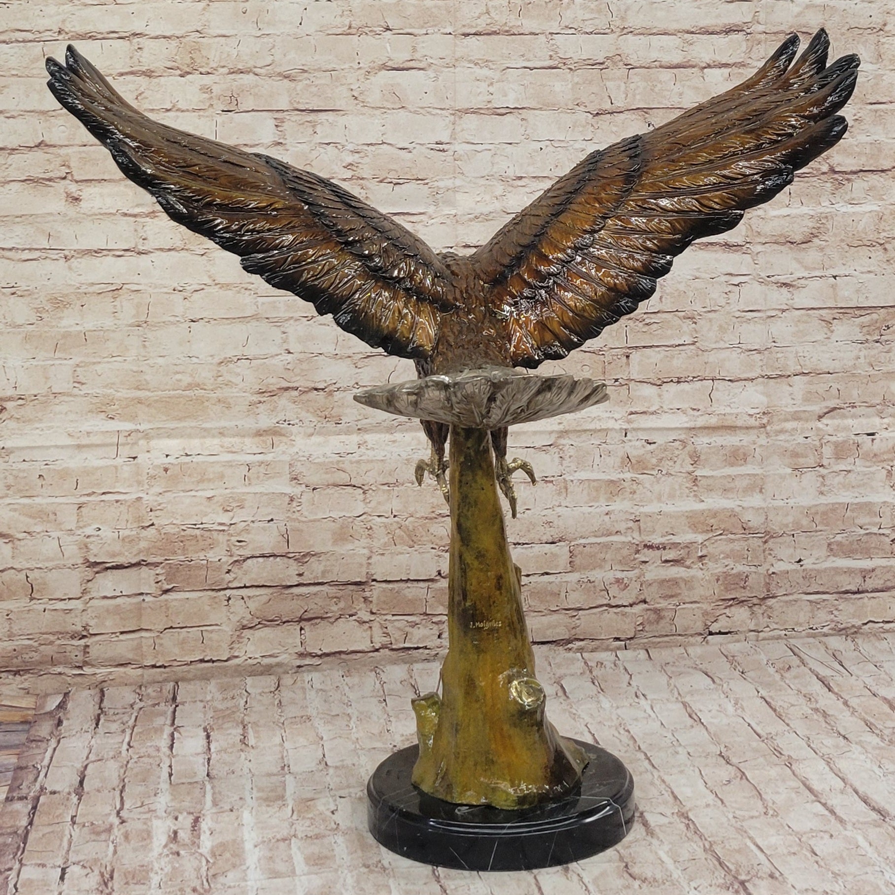 Multi Color Patina American Bald Eagle Bronze Sculpture Marble Base 32" x 26"