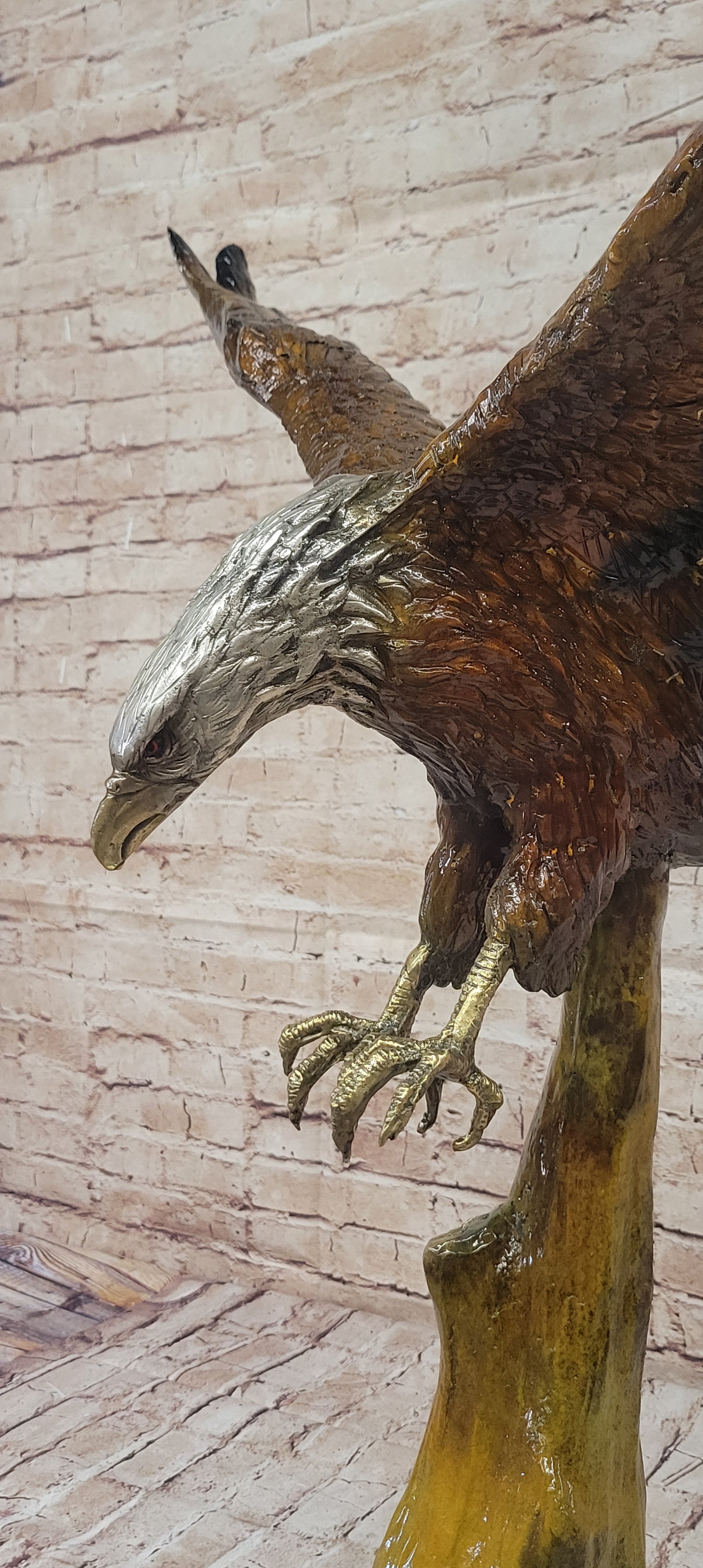 Multi Color Patina American Bald Eagle Bronze Sculpture Marble Base 32" x 26"