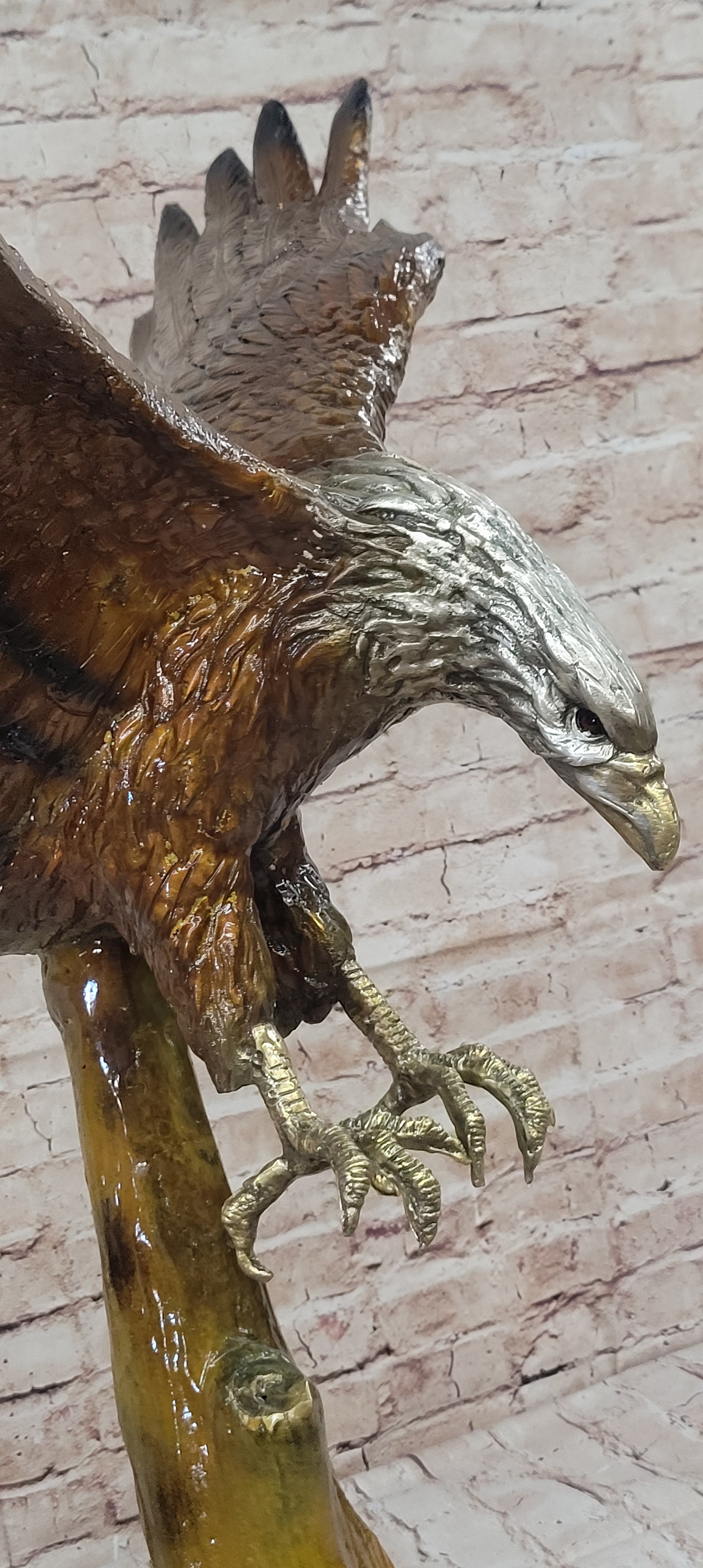 Multi Color Patina American Bald Eagle Bronze Sculpture Marble Base 32" x 26"
