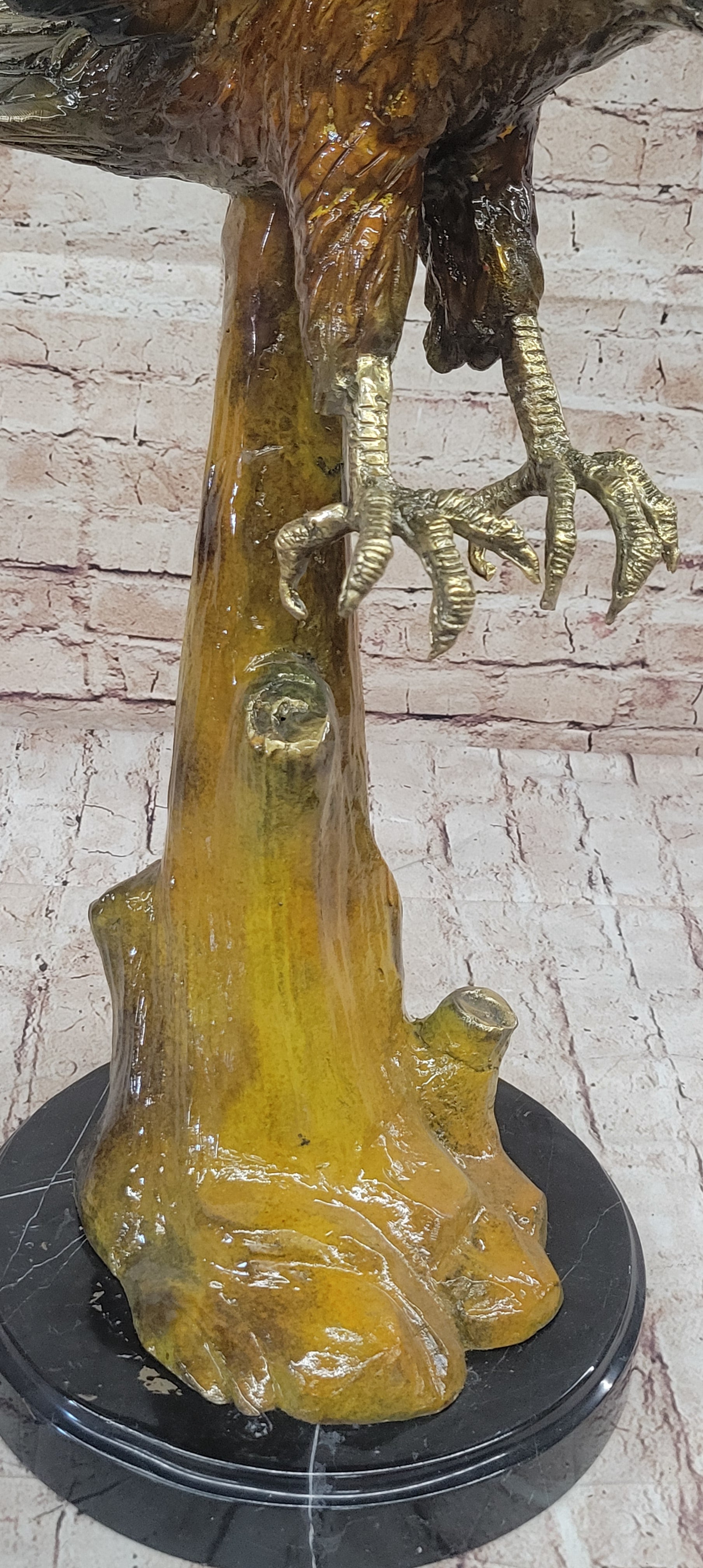 Multi Color Patina American Bald Eagle Bronze Sculpture Marble Base 32" x 26"