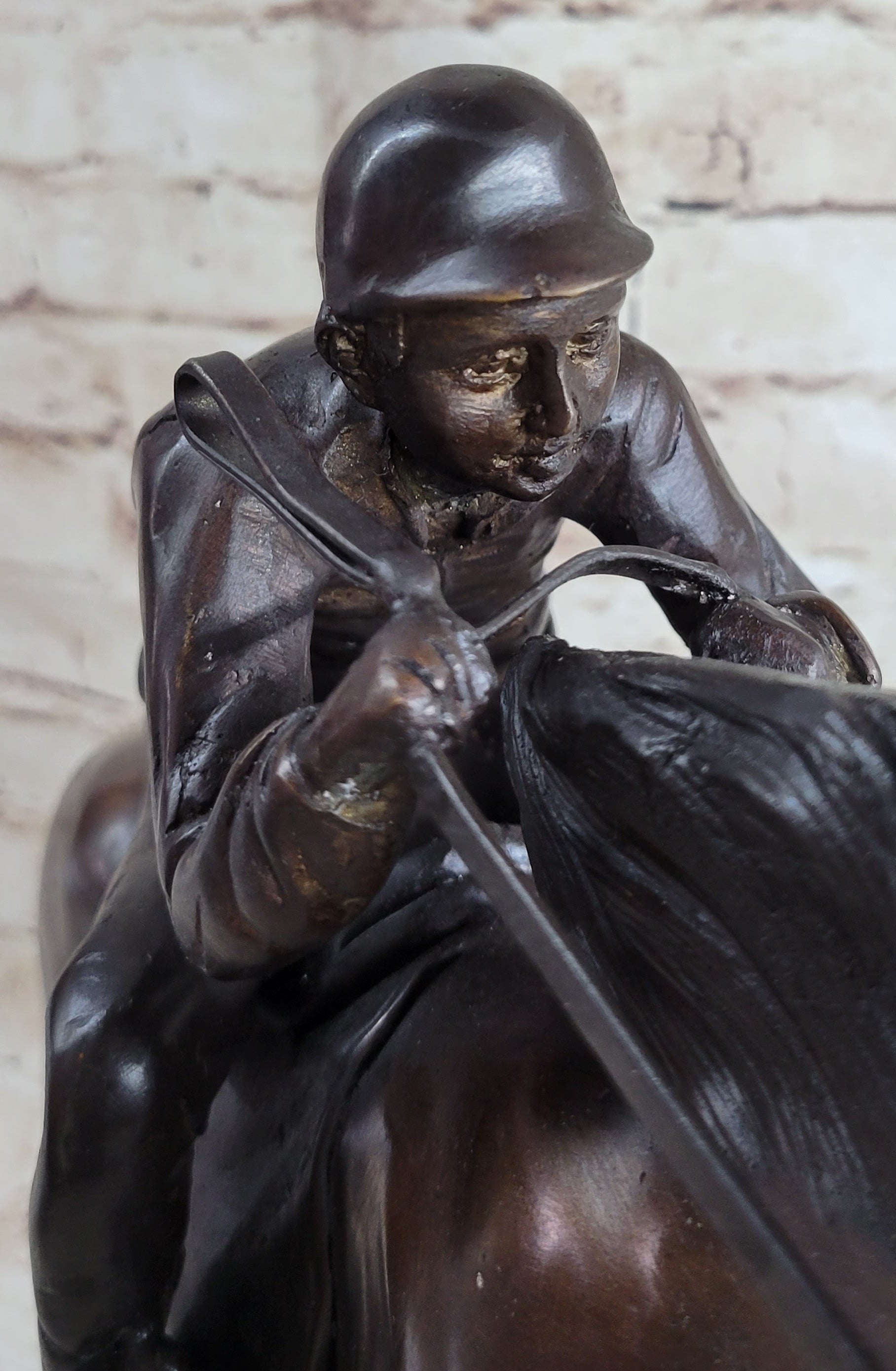Bronze Jockey Horseman Equestrian Horse Racing Statue Sculpture Decor 16" x 23"