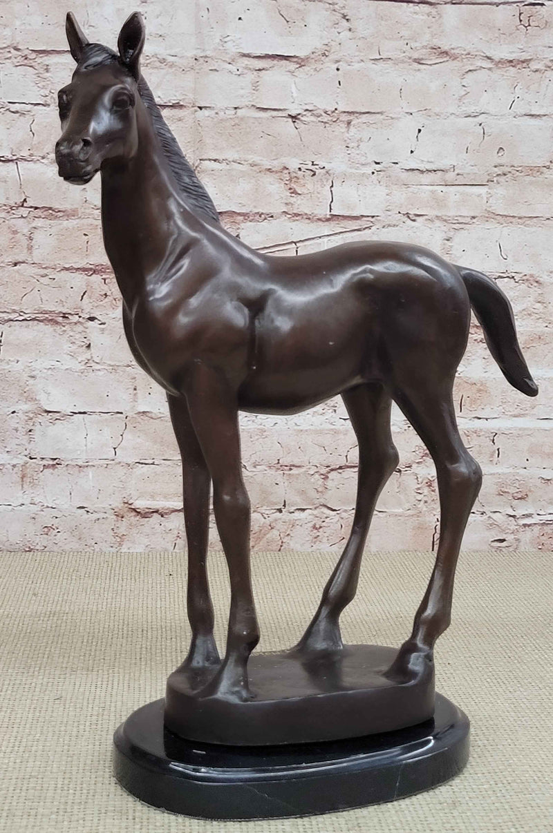 Bronze Standing Foal Sculpture Young Horse Statue Decor