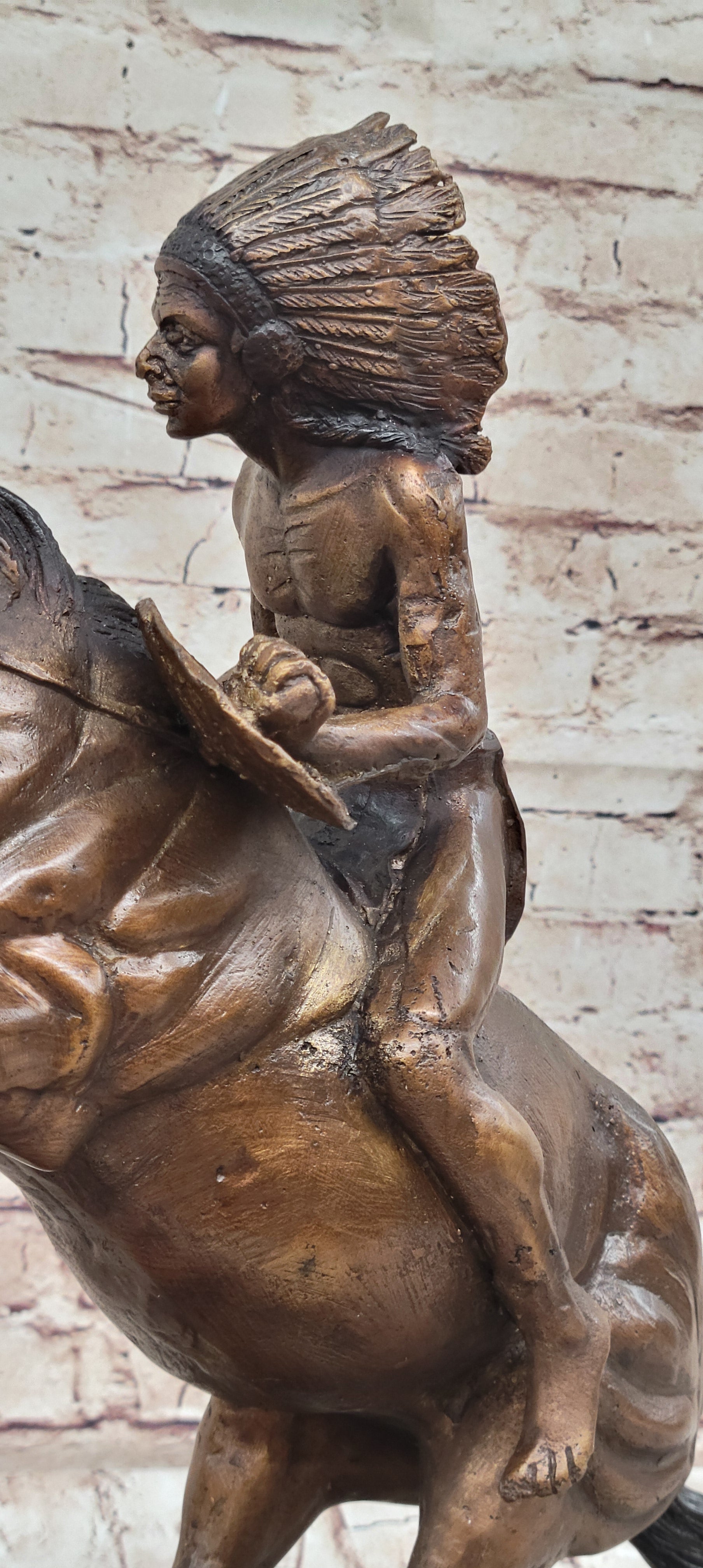 Native American WARRIOR on Horseback by Frederic Remington Bronze Statue Sculpture 18" x 21"