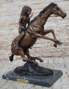 Native American WARRIOR on Horseback by Frederic Remington Bronze Statue Sculpture 18" x 21"