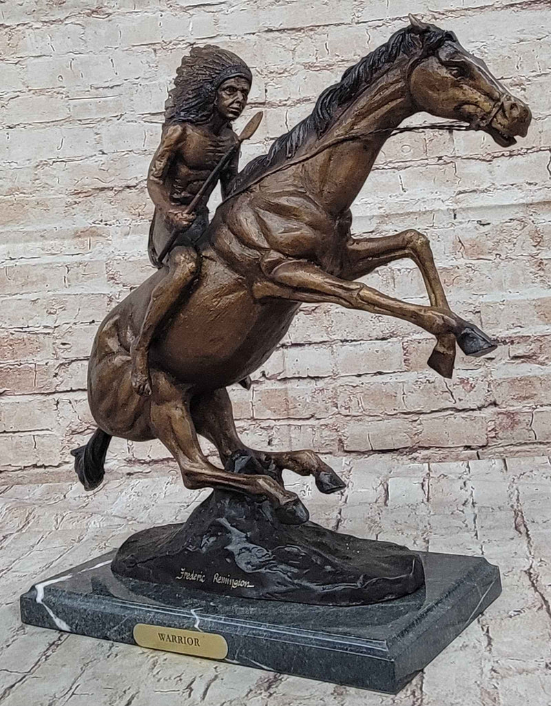 Native American WARRIOR on Horseback by Frederic Remington Bronze Statue Sculpture 18" x 21"