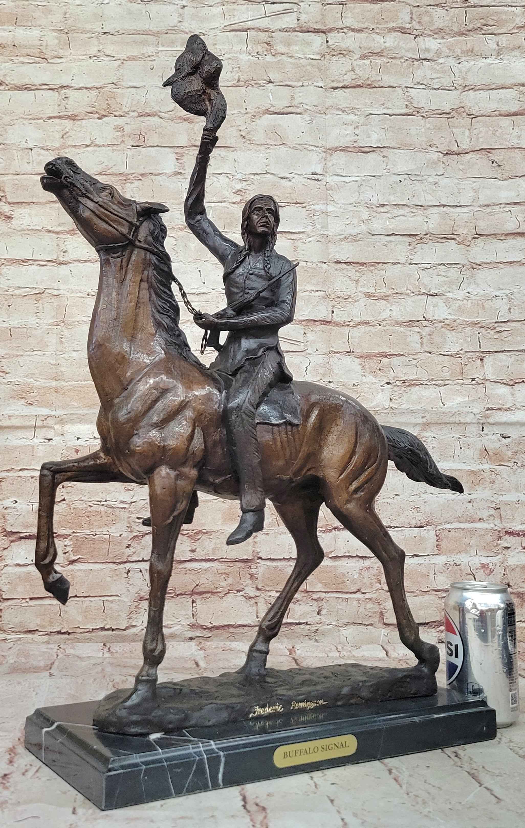 BUFFALO SIGNAL by Frederic Remington Bronze Sculpture Native American Horseback