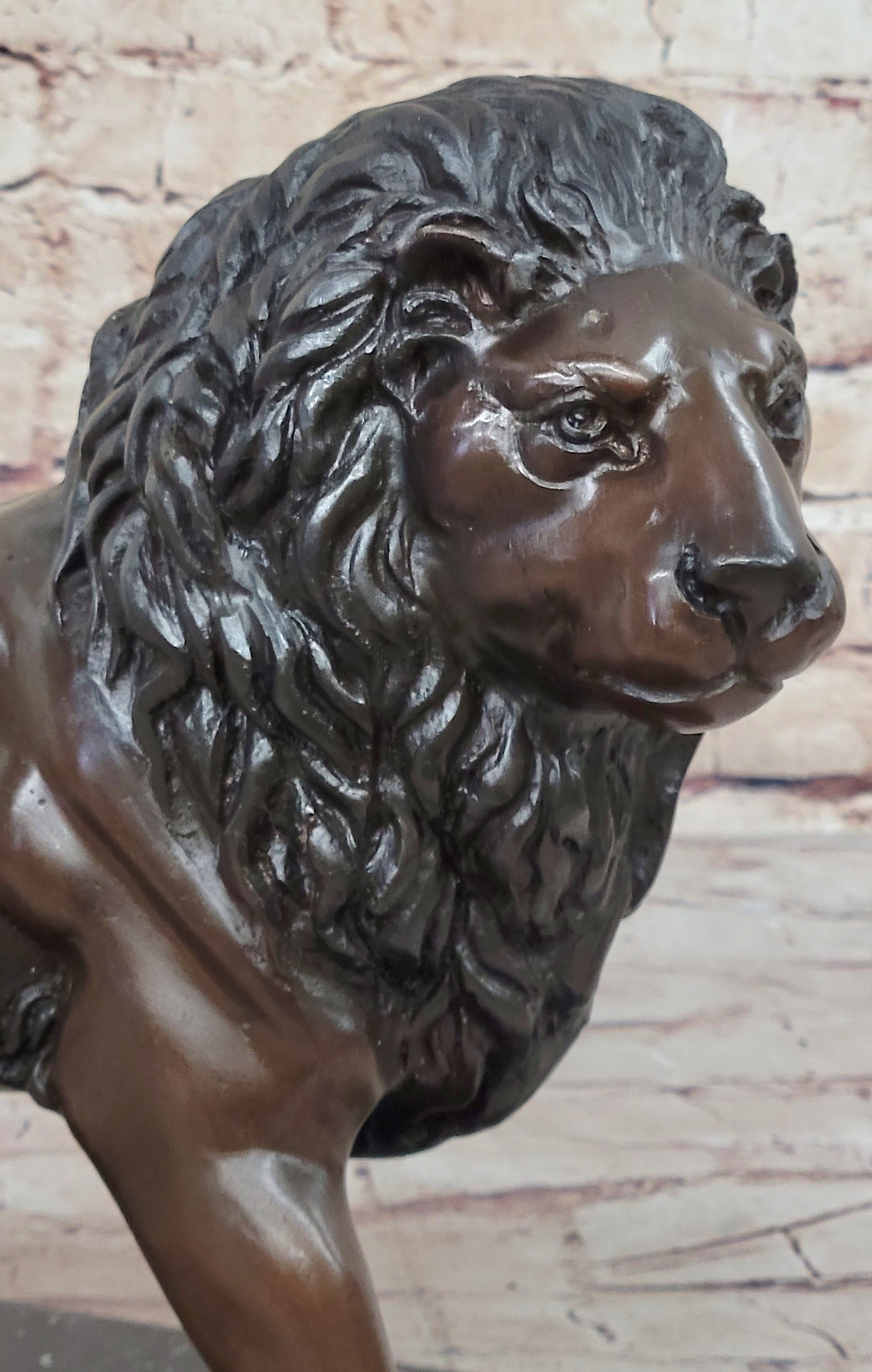 J. Moigniez Bronze Guardian Lion Statue Sculpture Figure on Marble Base 11" x 14"