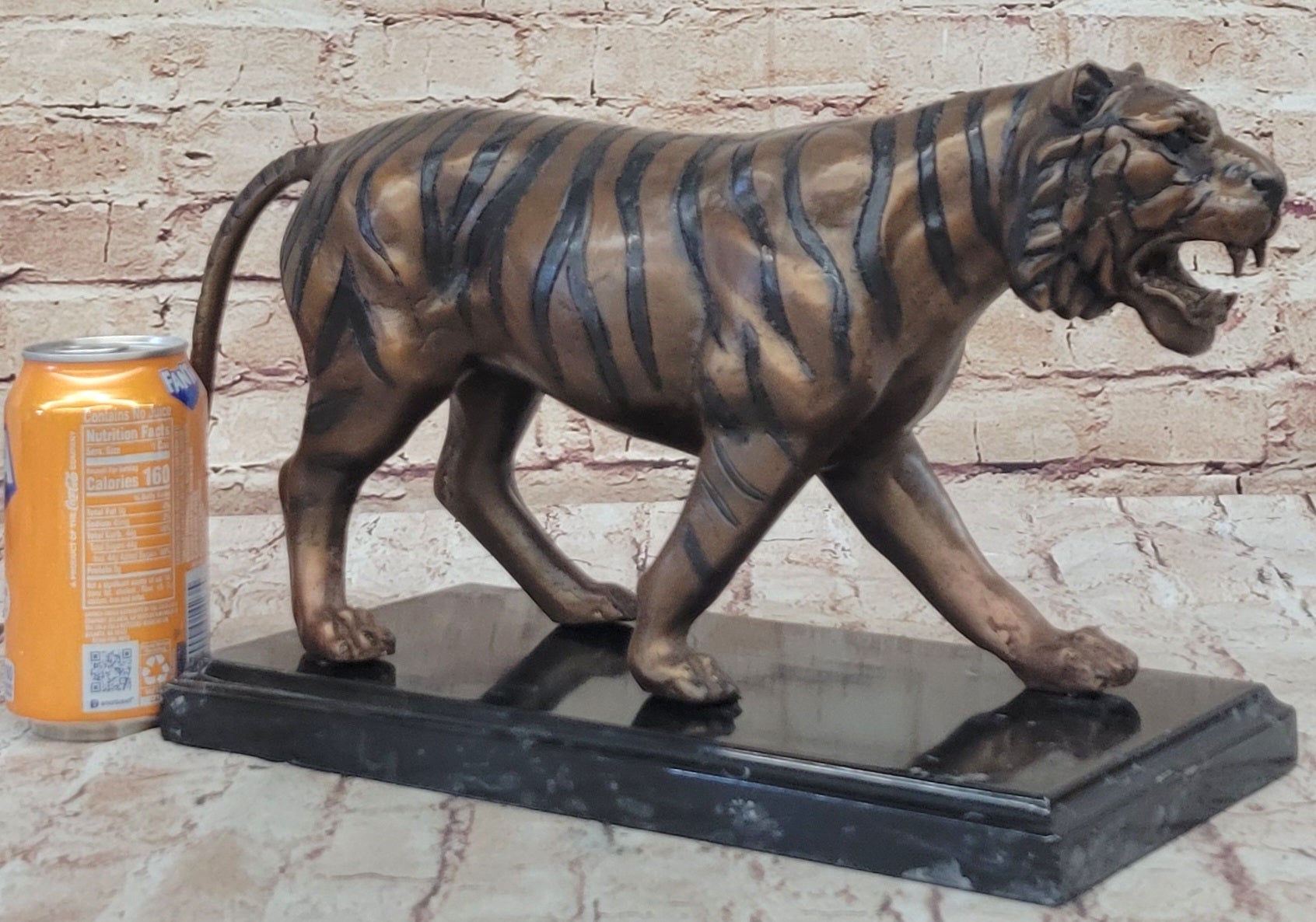 Hot Cast Bronze Tiger Statue Sculpture Figure on Marble Base by Moigniez