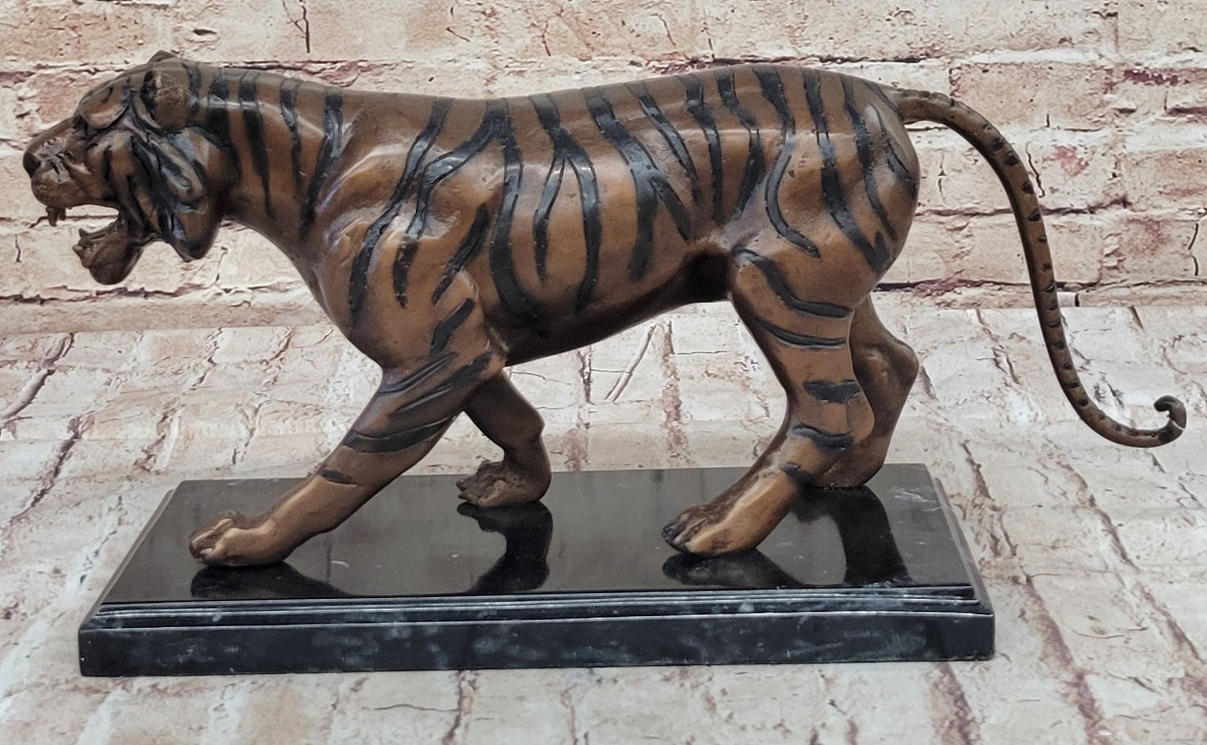 Hot Cast Bronze Tiger Statue Sculpture Figure on Marble Base by Moigniez