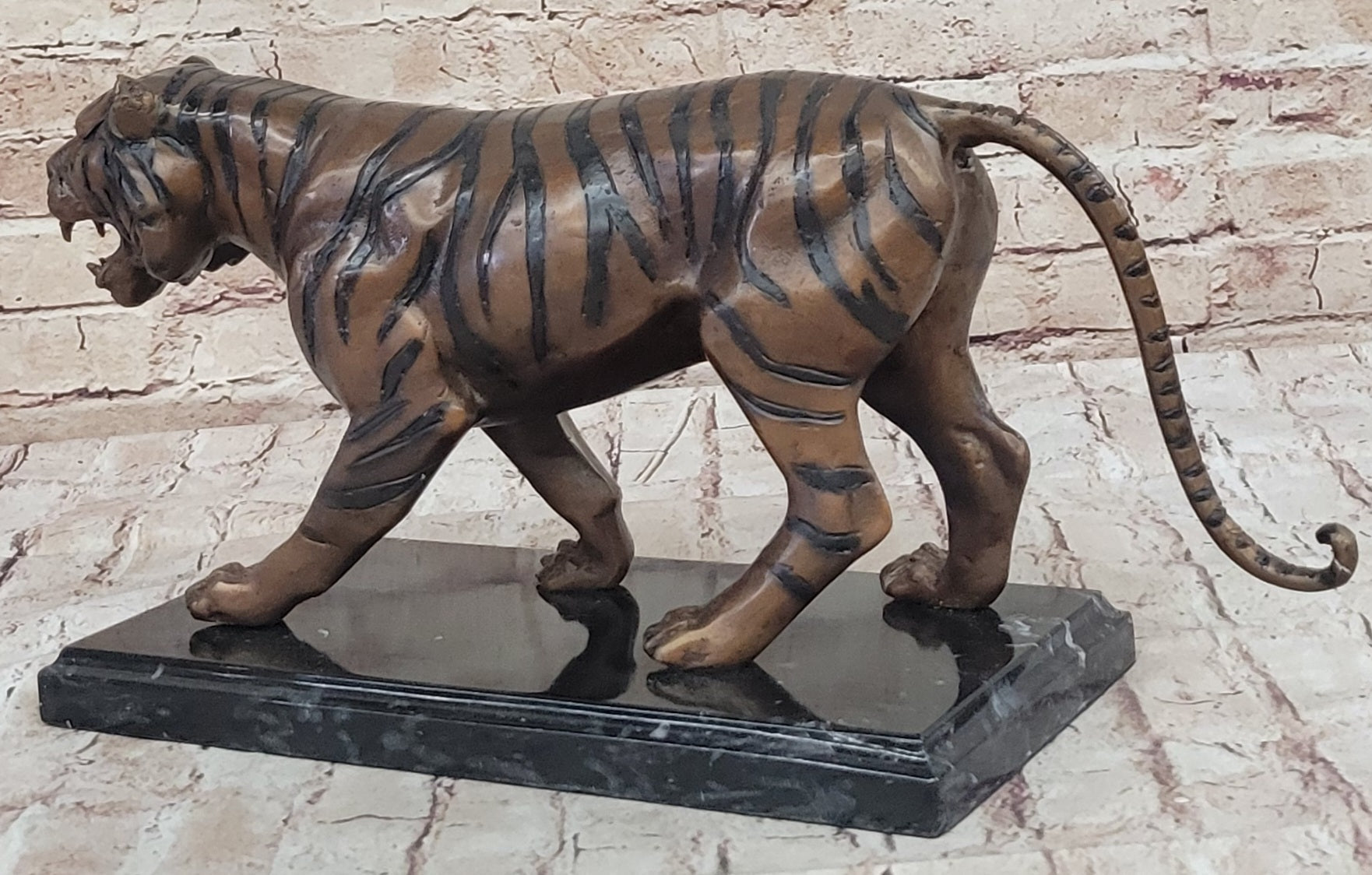 Hot Cast Bronze Tiger Statue Sculpture Figure on Marble Base by Moigniez