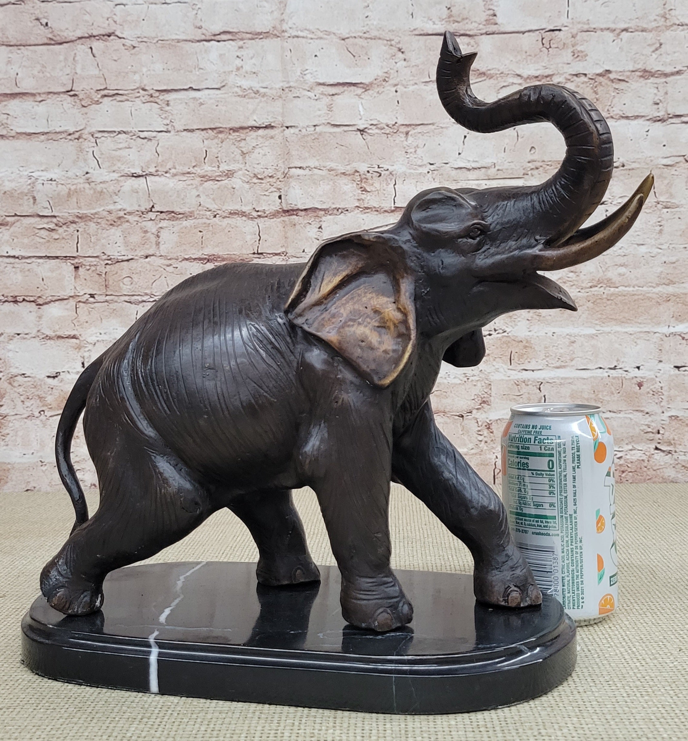 Handmade Bronze Elephant Sculpture Statue Collectible Marble Base Signed Moigniez 13" x 16"