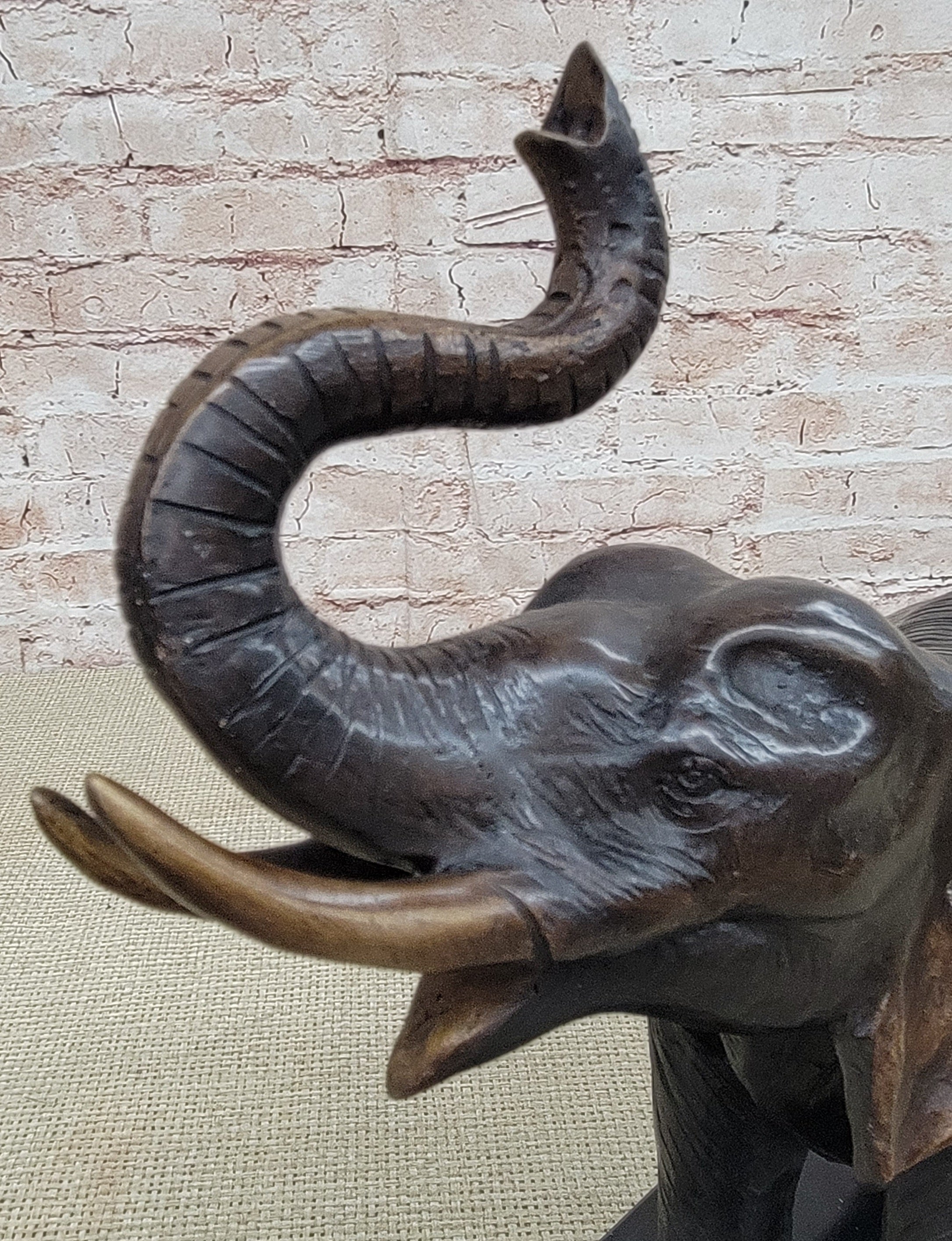 Handmade Bronze Elephant Sculpture Statue Collectible Marble Base Signed Moigniez 13" x 16"