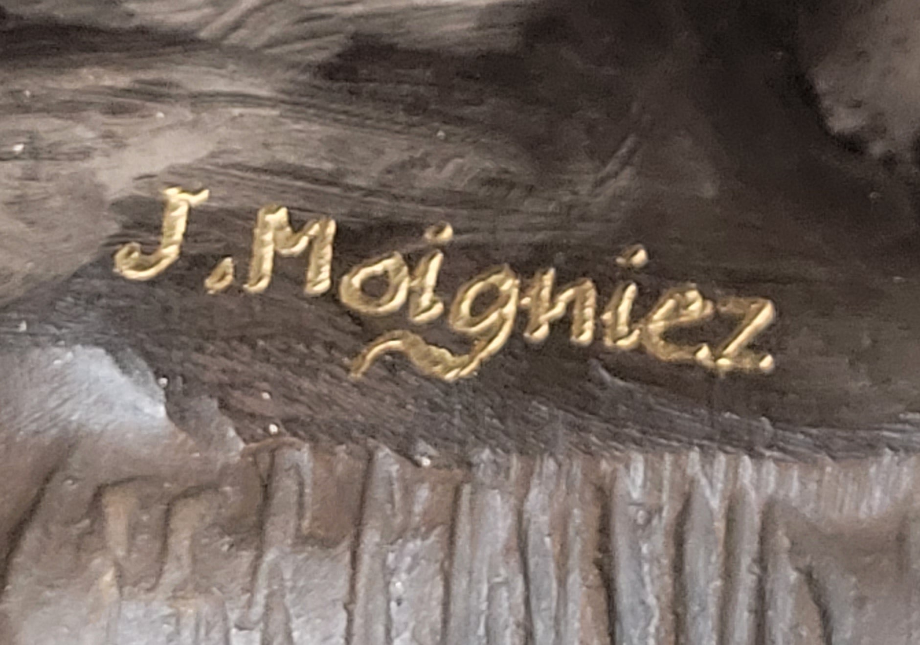 Handmade Bronze Elephant Sculpture Statue Collectible Marble Base Signed Moigniez 13" x 16"