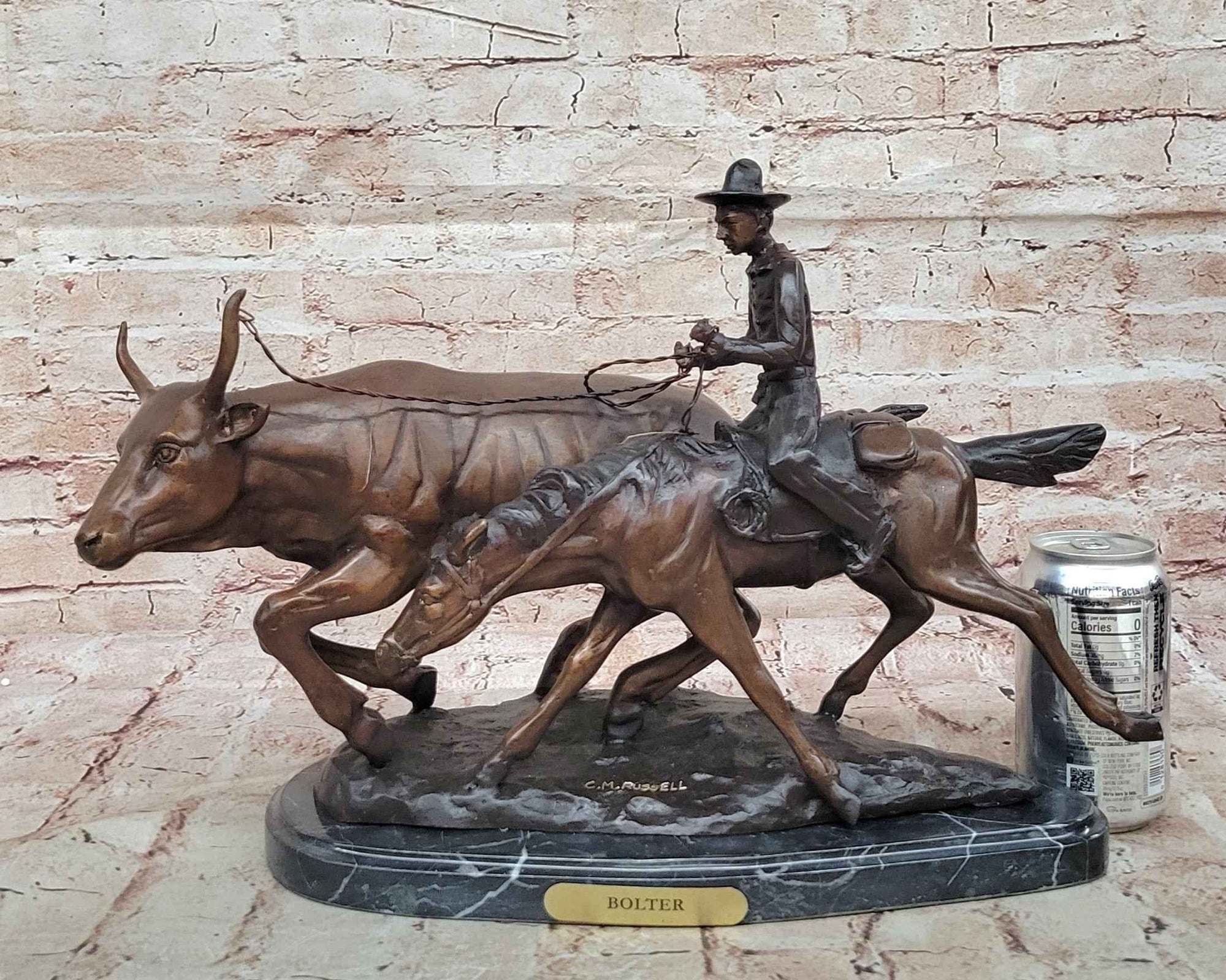 Frederic Remington BOLTER Western Cowboy Cattle Drive Bronze Statue Sculpture 13" x 17"