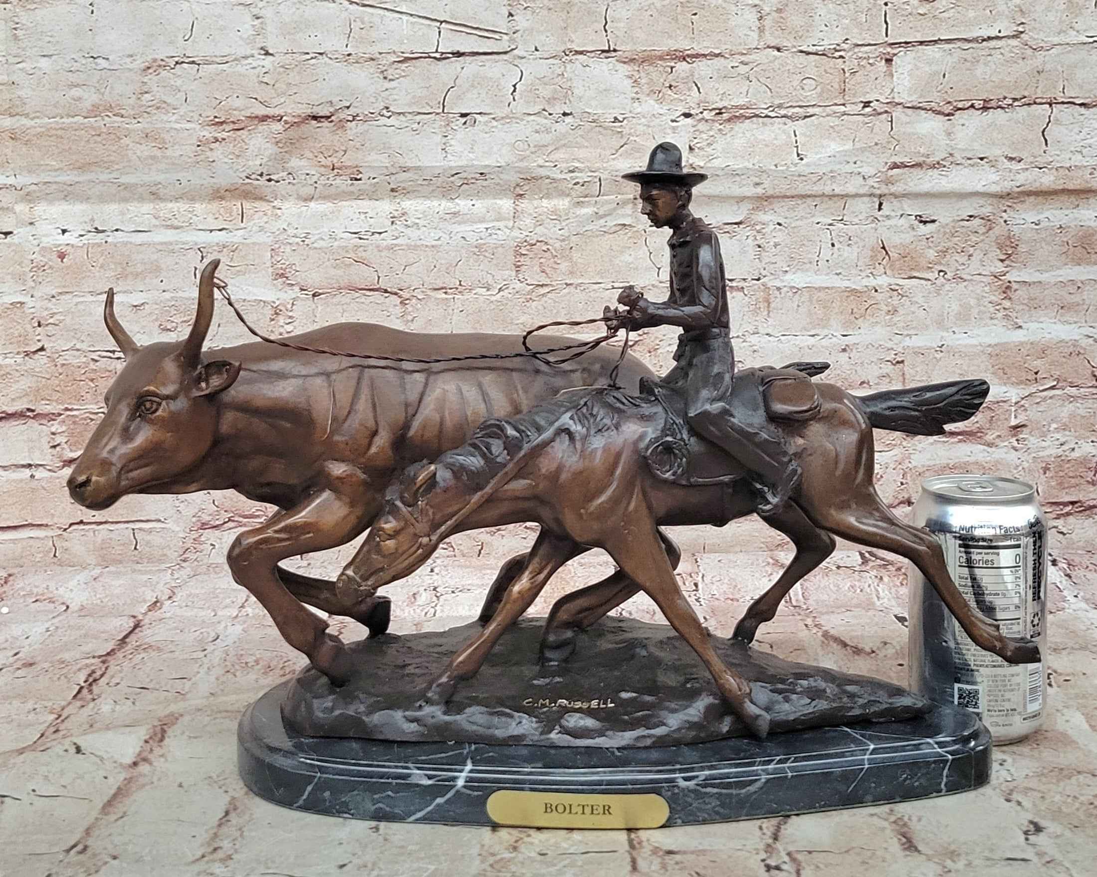 Frederic Remington BOLTER Western Cowboy Cattle Drive Bronze Statue Sculpture 13" x 17"