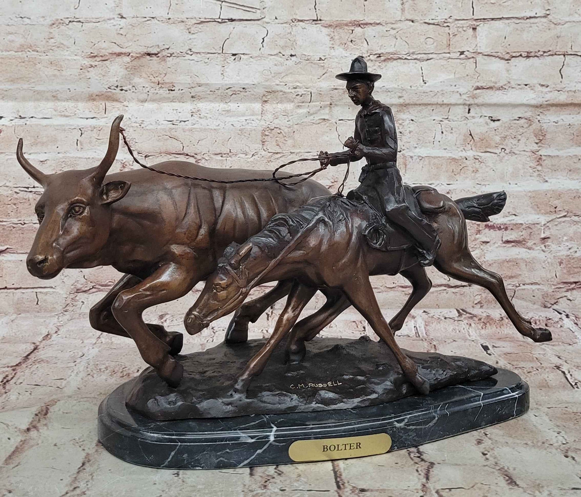 Frederic Remington BOLTER Western Cowboy Cattle Drive Bronze Statue Sculpture 13" x 17"