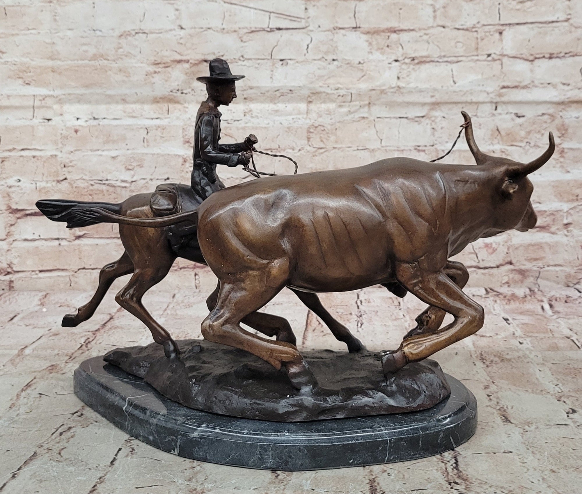 Frederic Remington BOLTER Western Cowboy Cattle Drive Bronze Statue Sculpture 13" x 17"