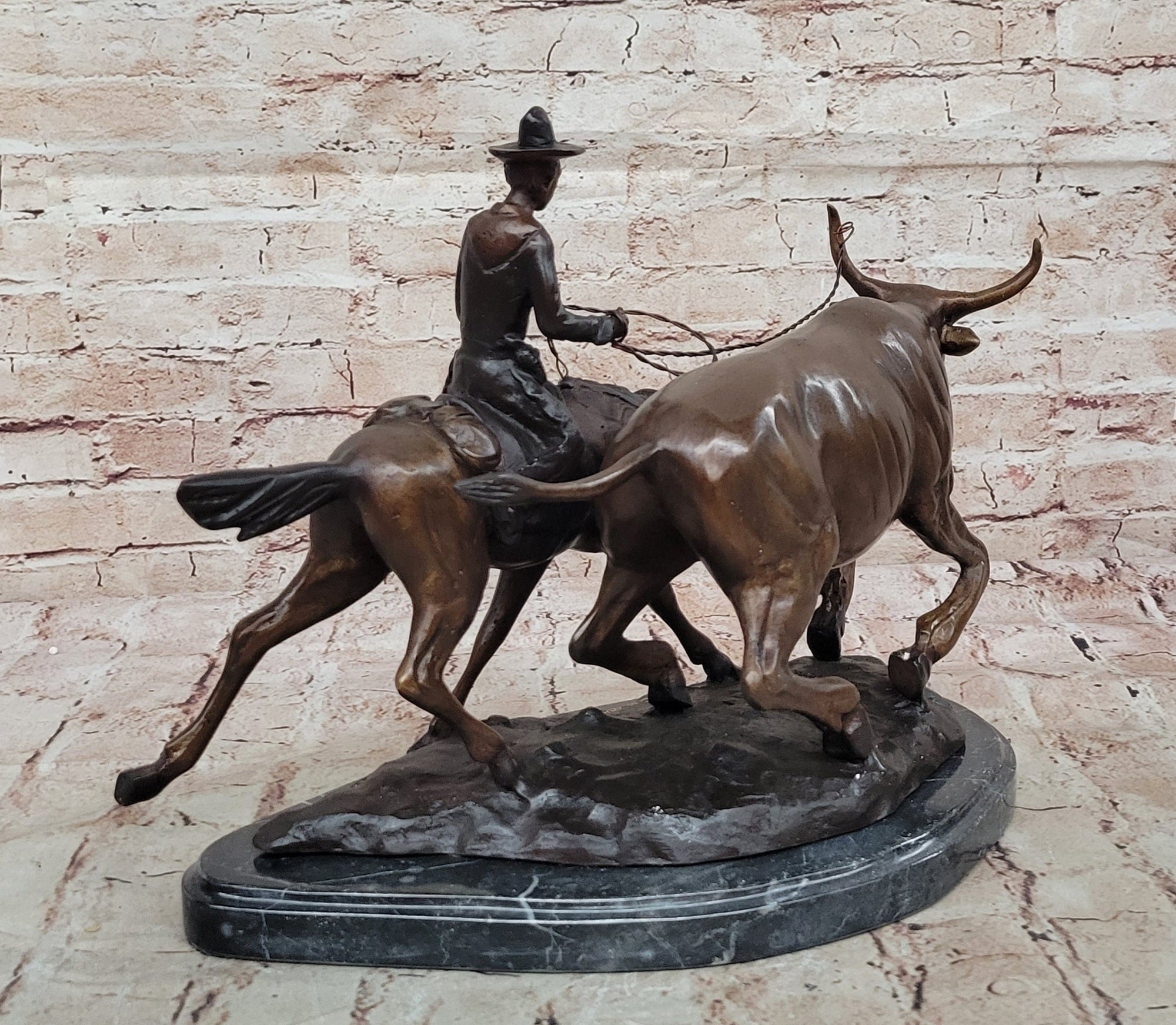 Frederic Remington BOLTER Western Cowboy Cattle Drive Bronze Statue Sculpture 13" x 17"