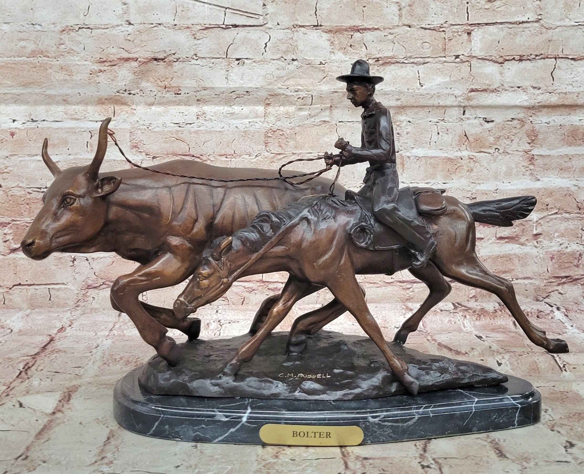 Frederic Remington BOLTER Western Cowboy Cattle Drive Bronze Statue Sculpture 13" x 17"
