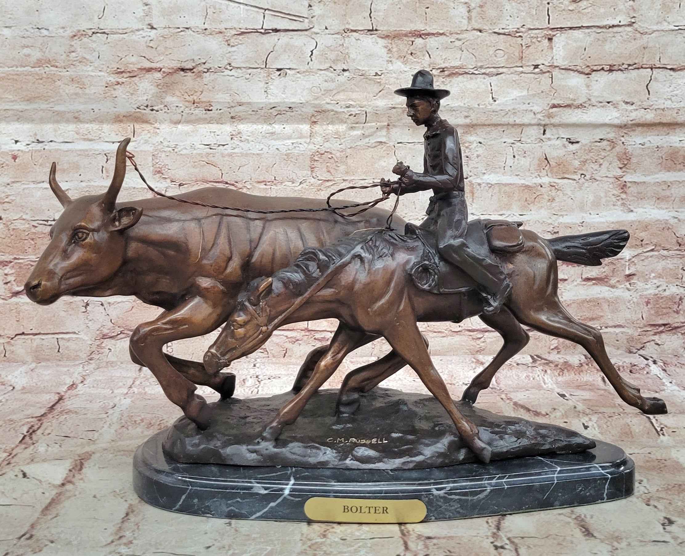 Frederic Remington BOLTER Western Cowboy Cattle Drive Bronze Statue Sculpture 13" x 17"
